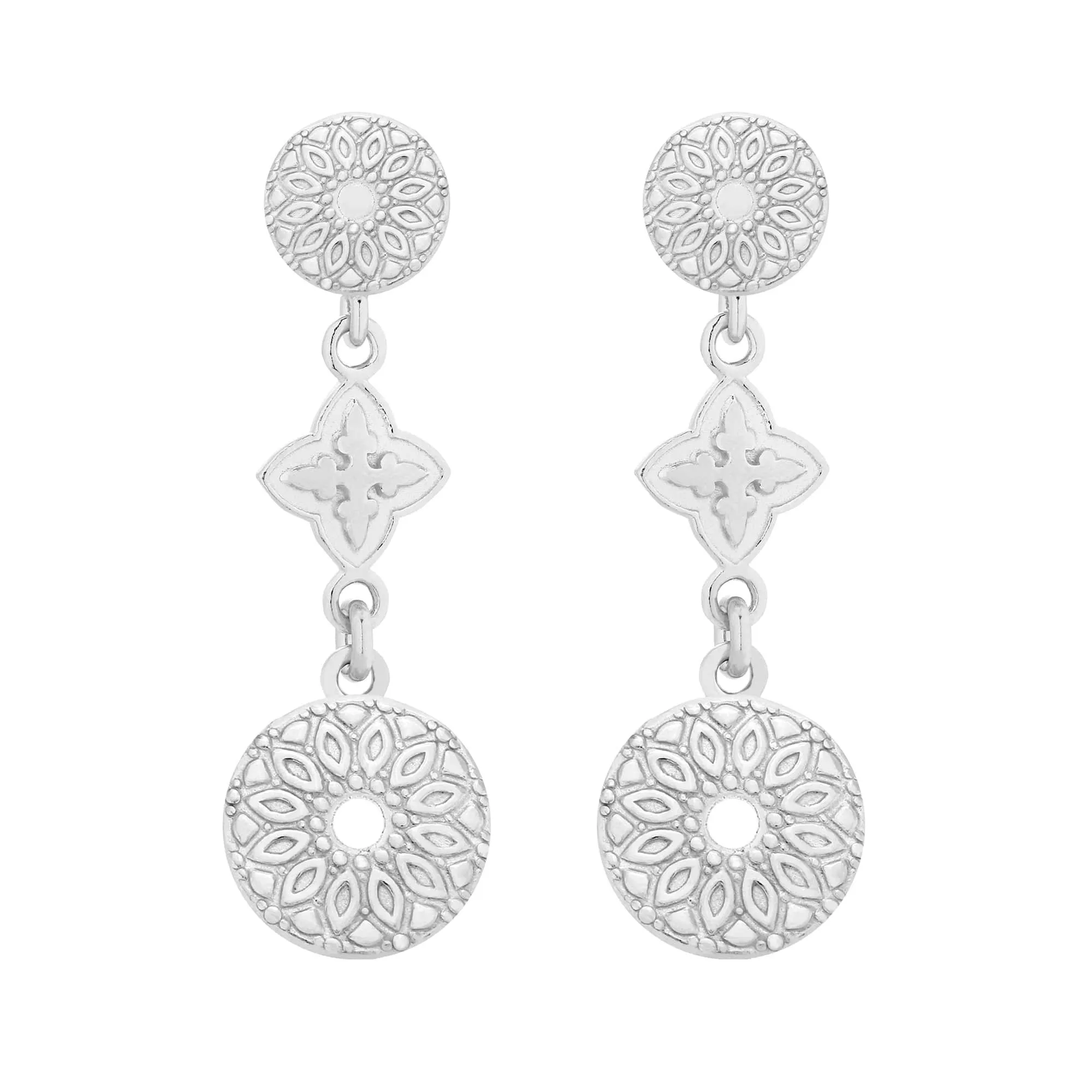 Srebrne kolczyki z rozetkami i medalionami