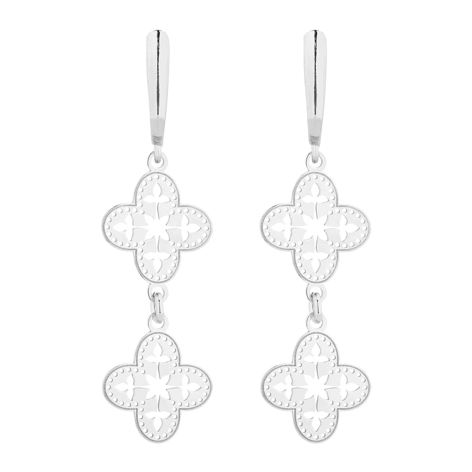 Srebrne długie kolczyki z ażurowymi rozetkami