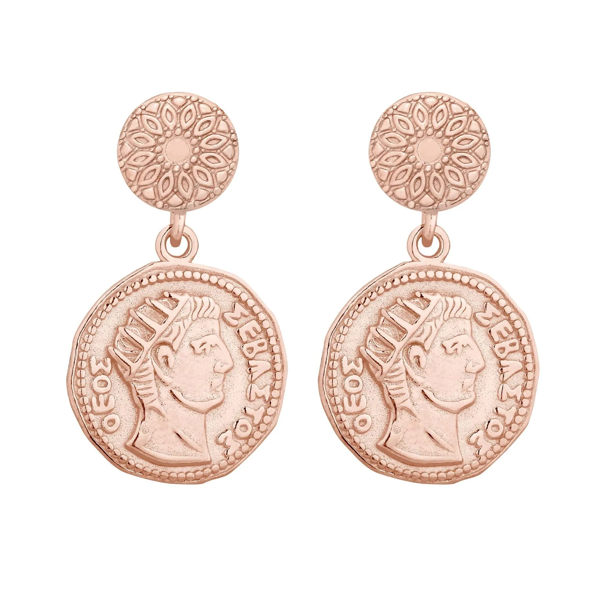 Kolczyki z różowego złota z monetami