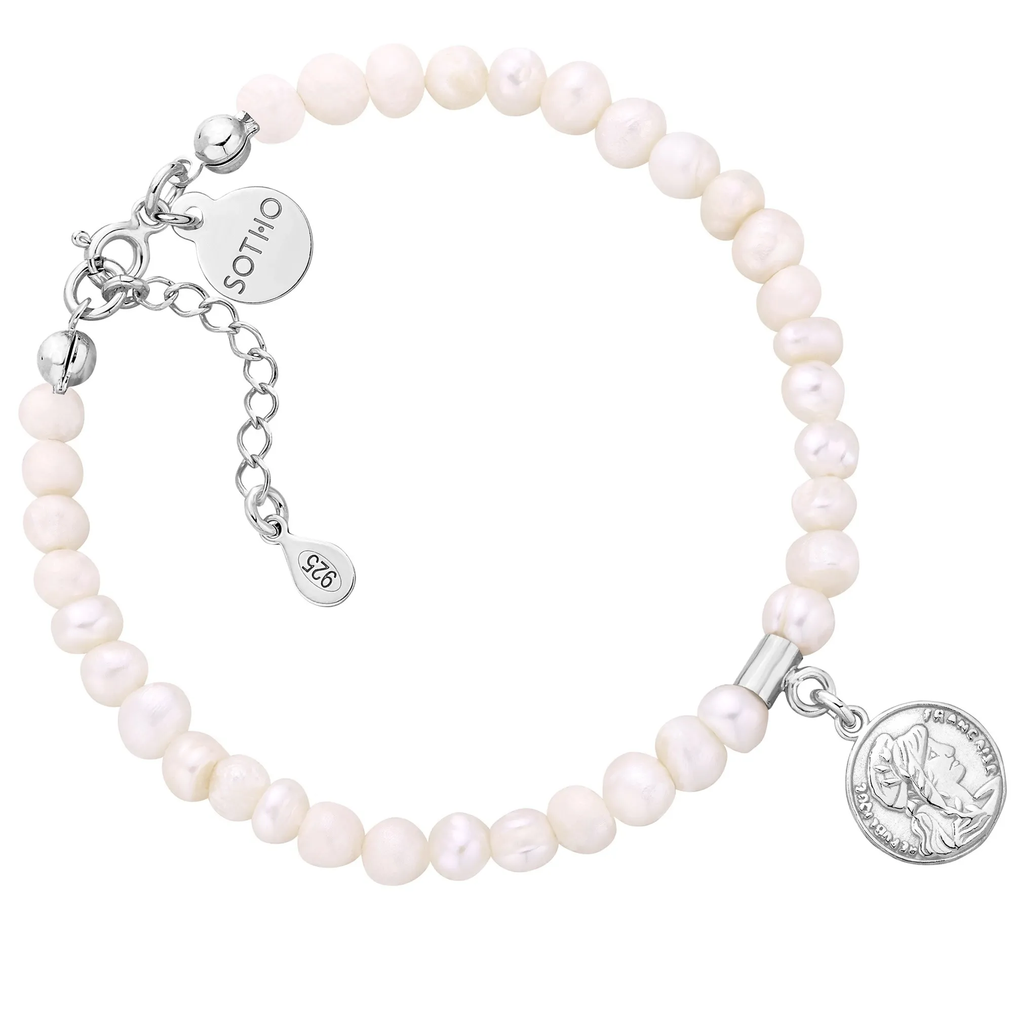 Bransoletka z pereł naturalnych ze srebrną monetą