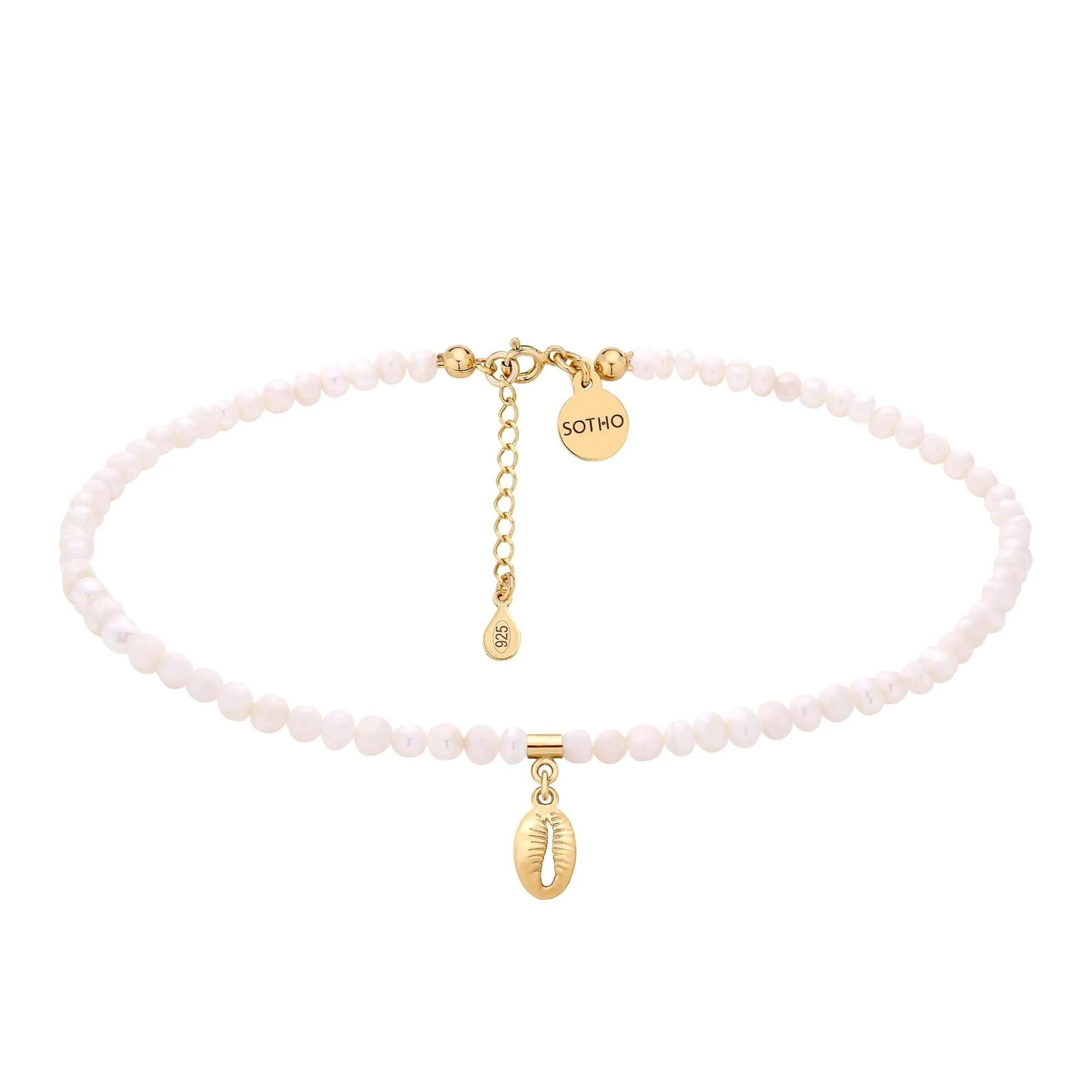 Choker z pereł naturalnych ze złotą muszelką