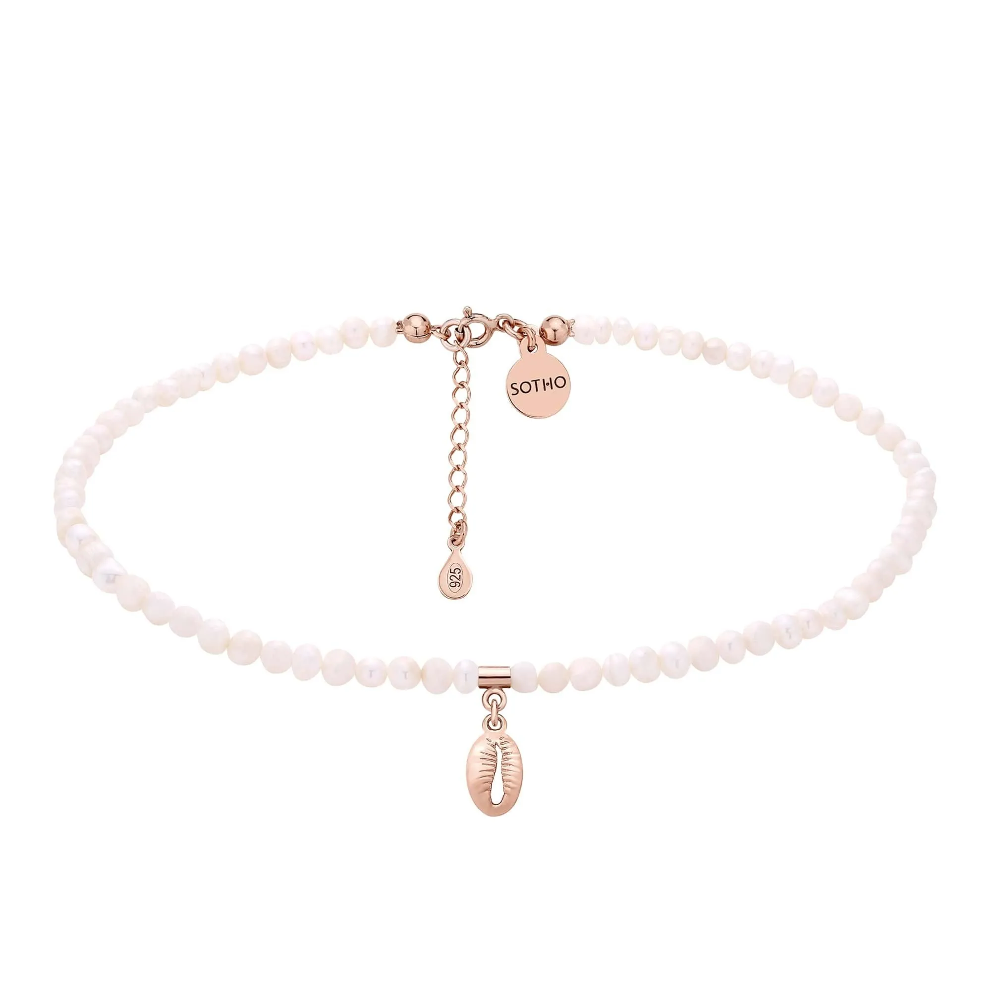 Choker z pereł naturalnych z muszelką z różowego złota