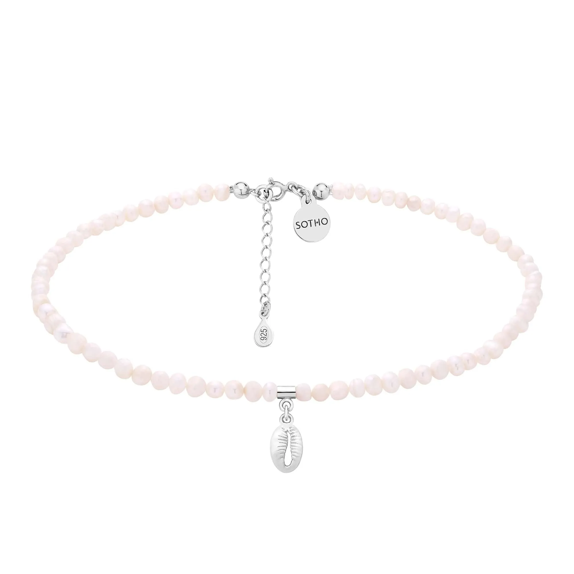 Choker z pereł naturalnych ze srebrną muszelką