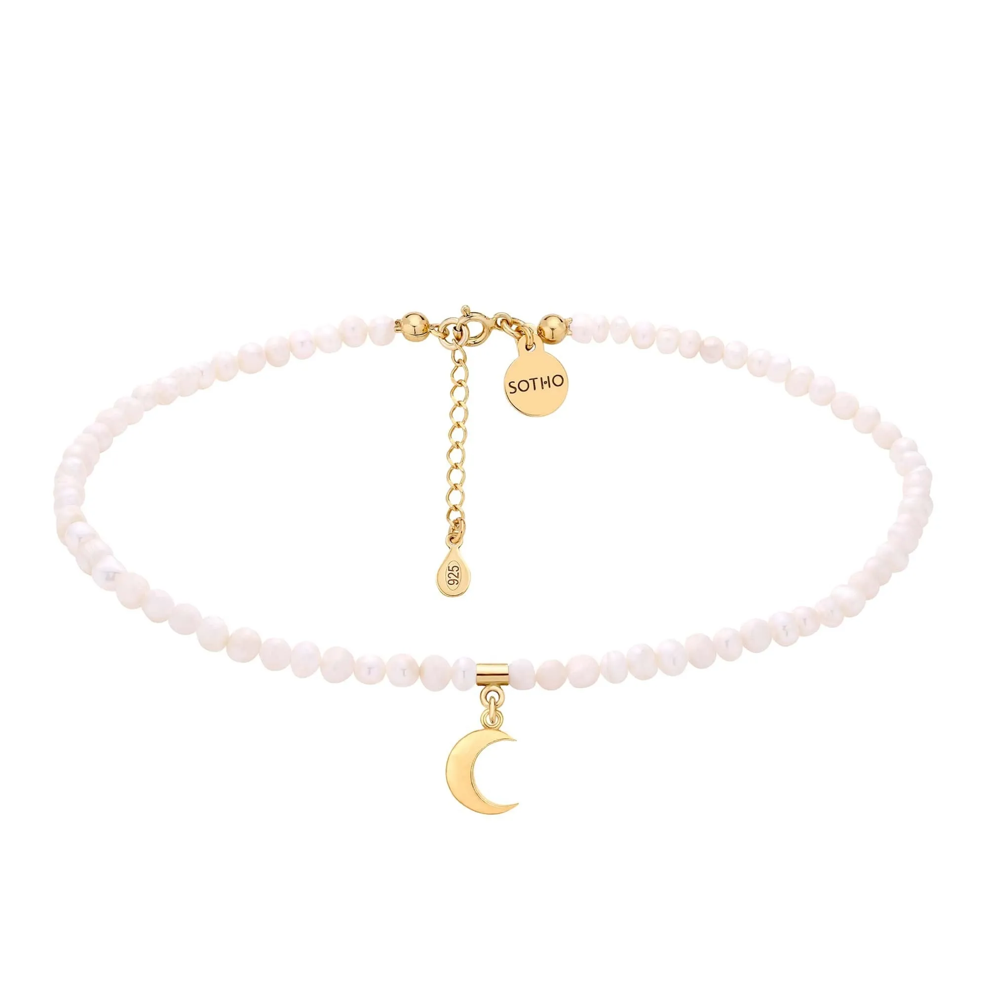 Choker z pereł naturalnych ze złotym księżycem