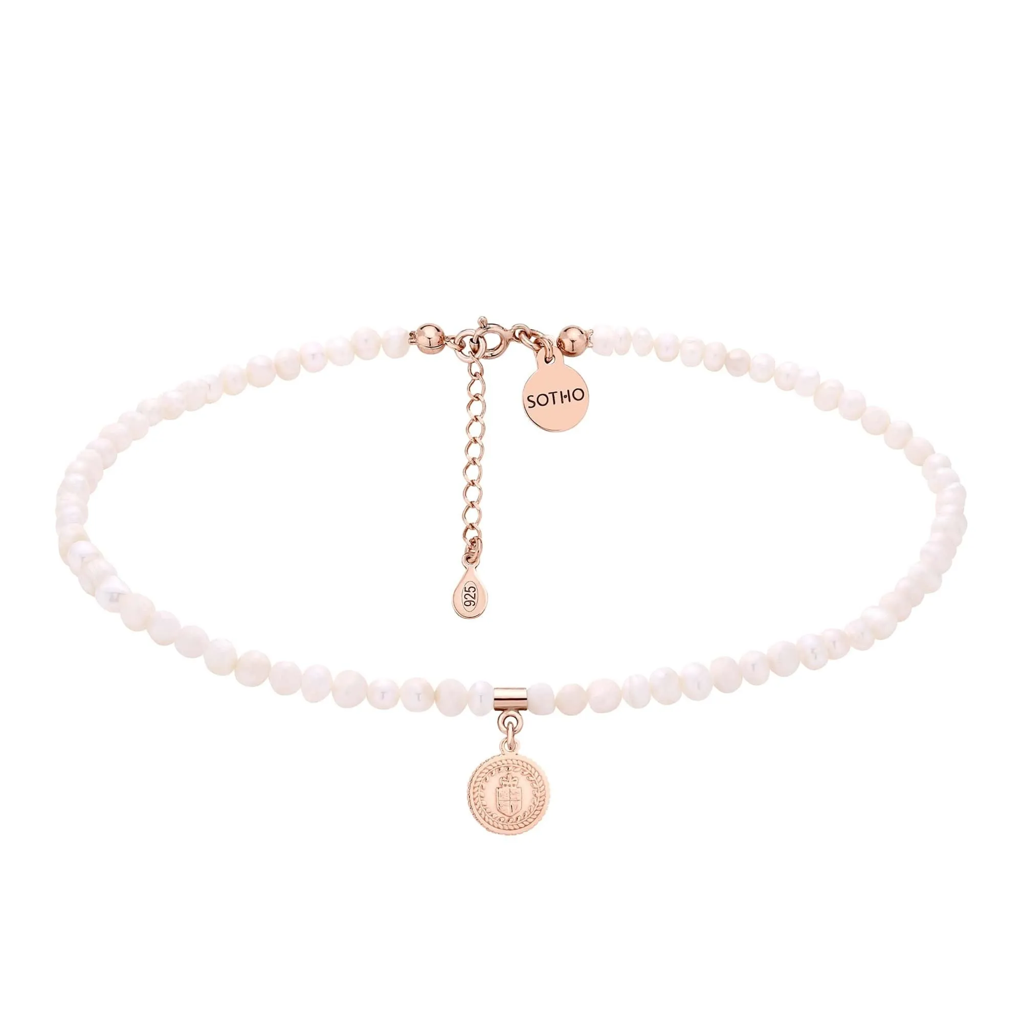 Choker z pereł naturalnych z medalionem z różowego złota
