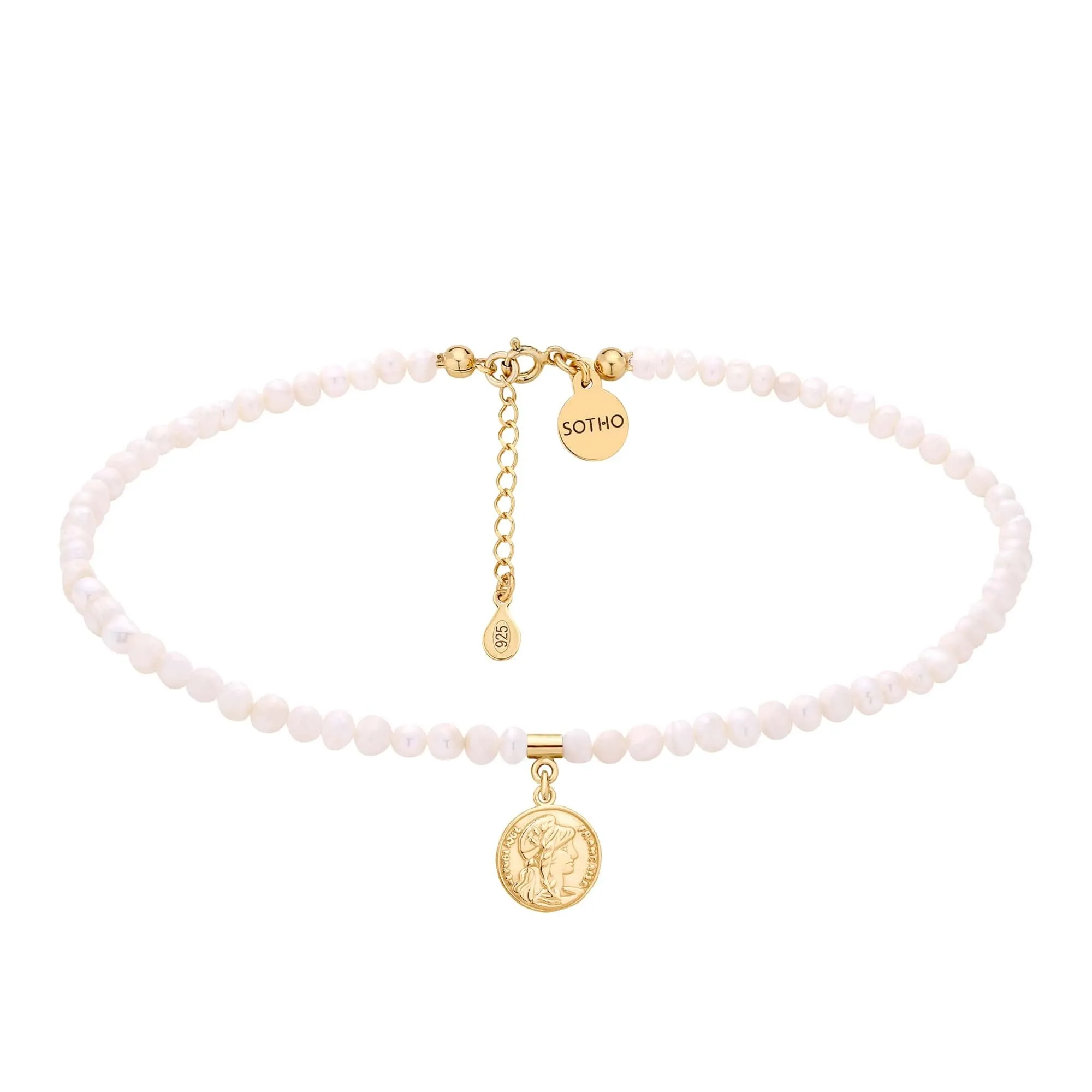 Choker z pereł naturalnych ze złotą monetą