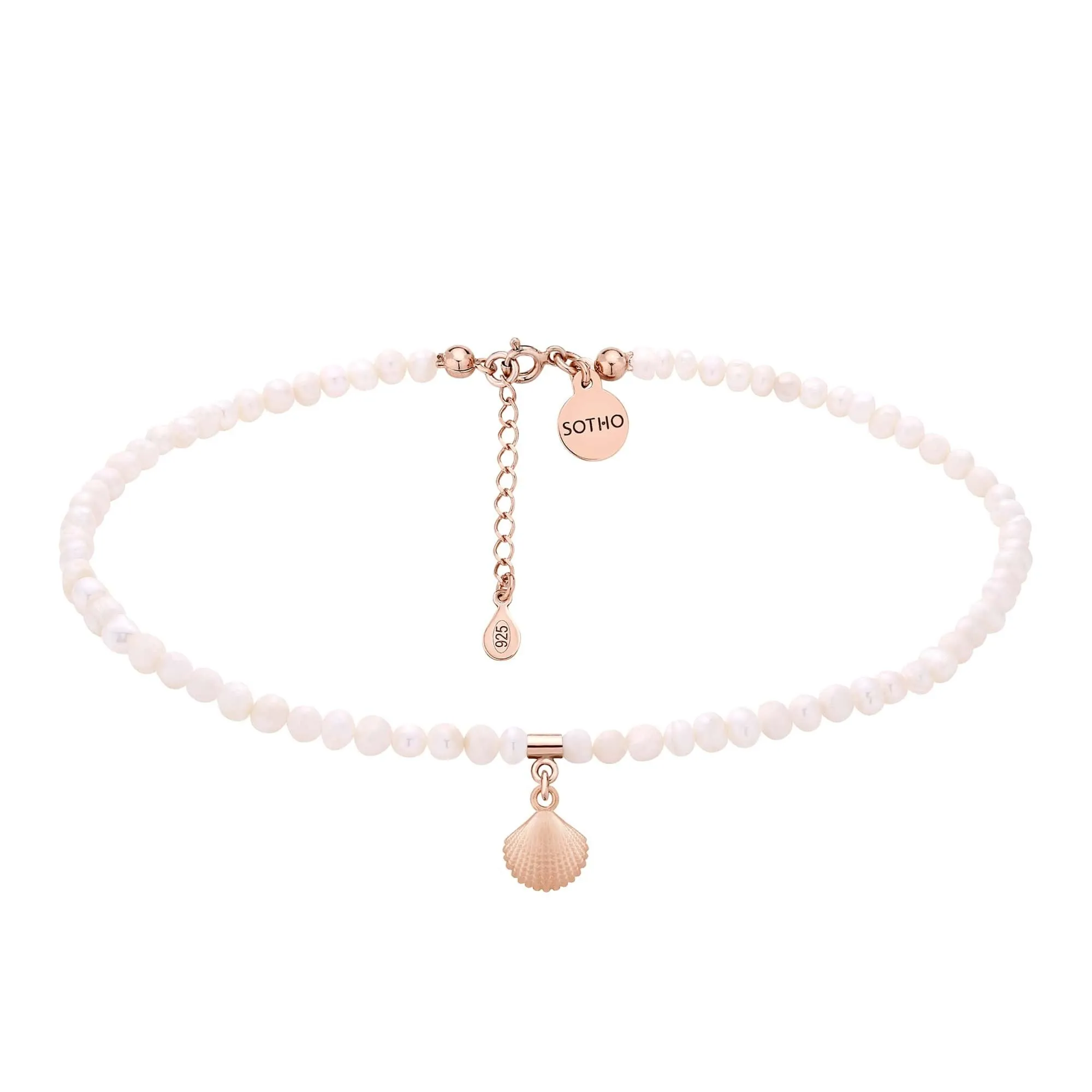 Choker z pereł naturalnych z muszelką z różowego złota