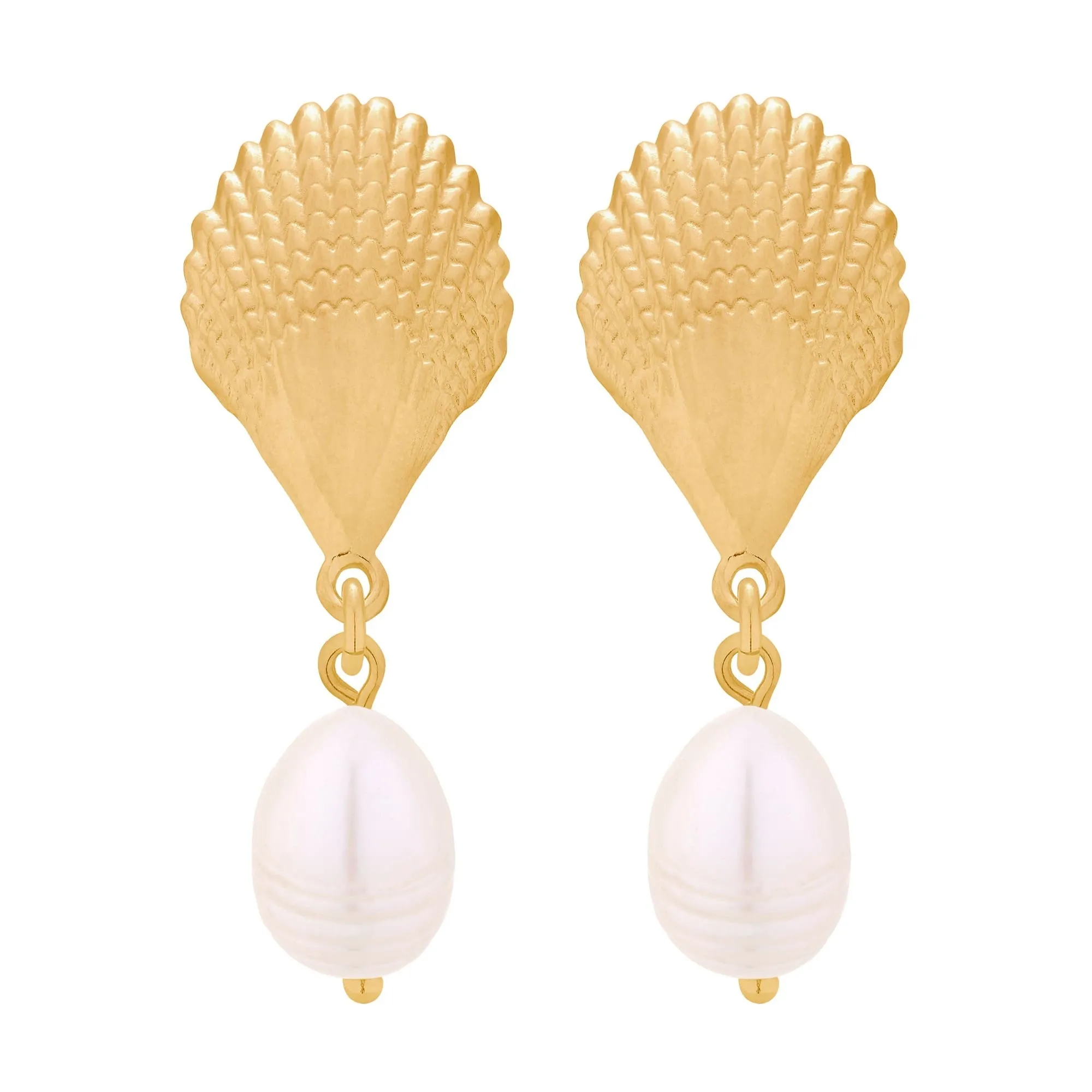 Złote kolczyki z muszlami i perłami naturalnymi