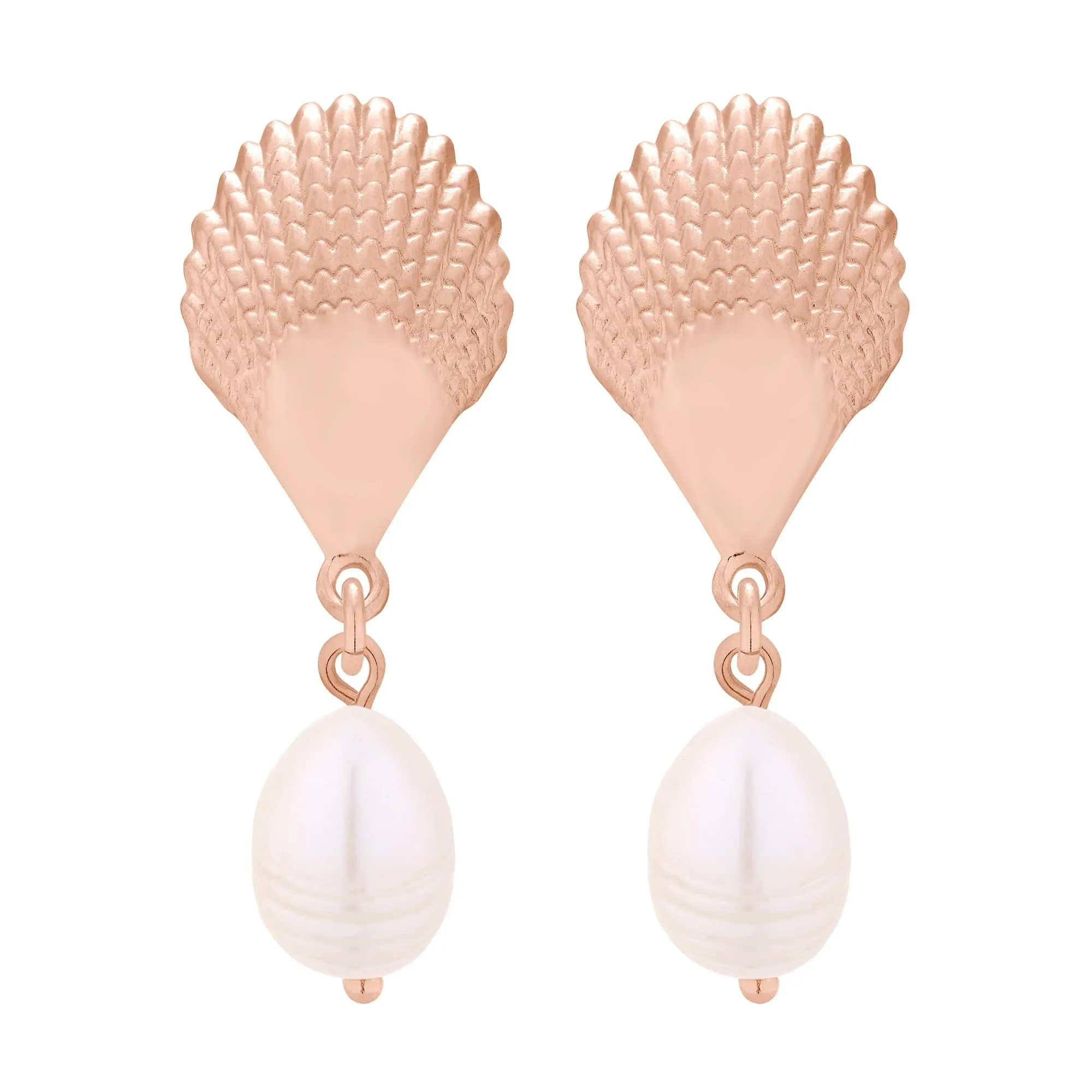 Kolczyki z różowego złota z muszlami i perłami naturalnymi