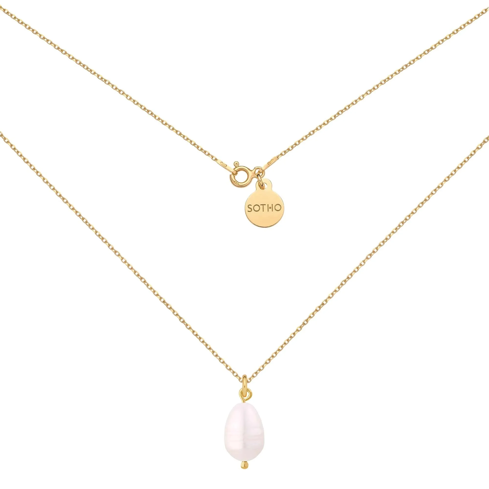 Złoty naszyjnik z naturalną perłą : Długość - 40 cm