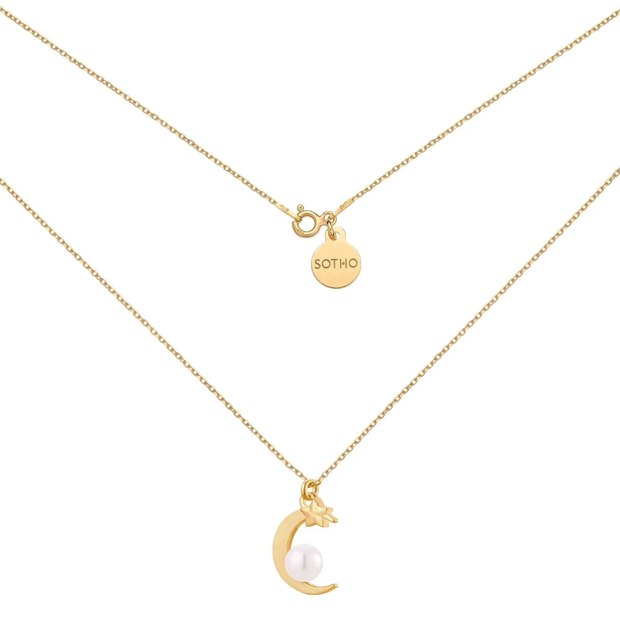 Złoty naszyjnik z księżycem i perłą SWAROVSKI® CRYSTAL : Długość - 70 cm