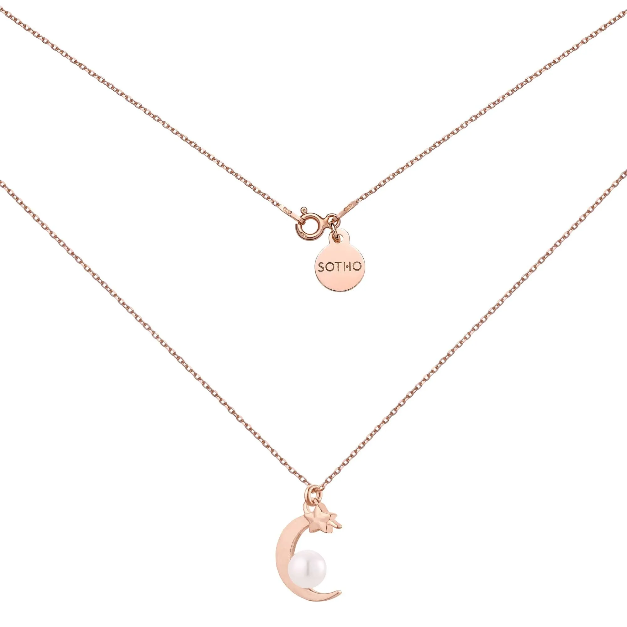 Naszyjnik z różowego złota księżycem i perłą SWAROVSKI® CRYSTAL : Długość - 50 cm