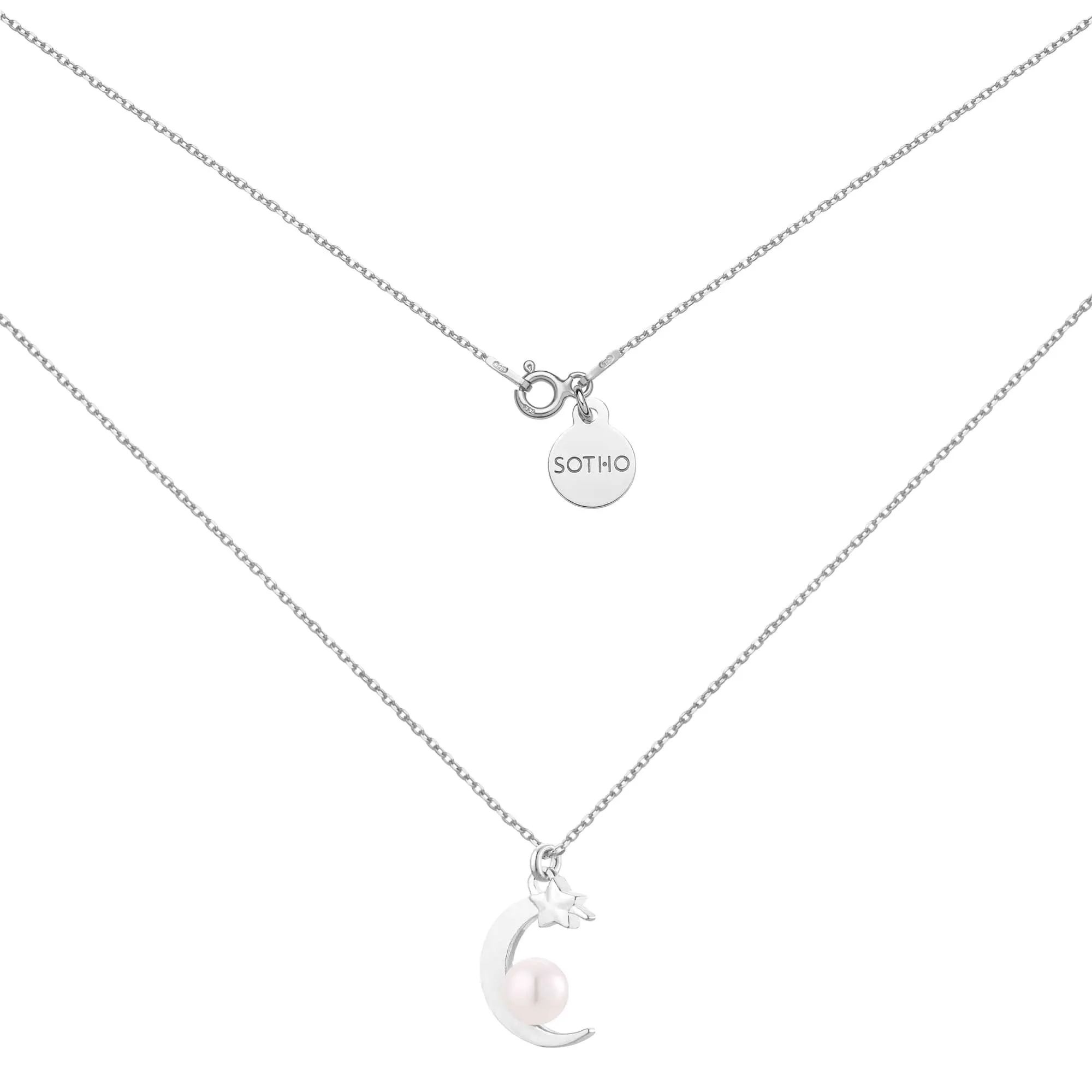 Srebrny naszyjnik z księżycem i perłą SWAROVSKI® CRYSTAL : Długość - 50 cm