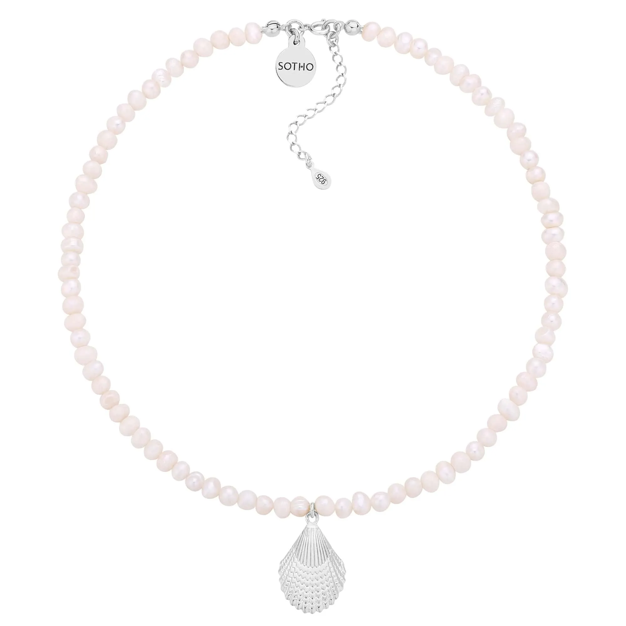 Naszyjnik z pereł naturalnych ze srebrną muszlą