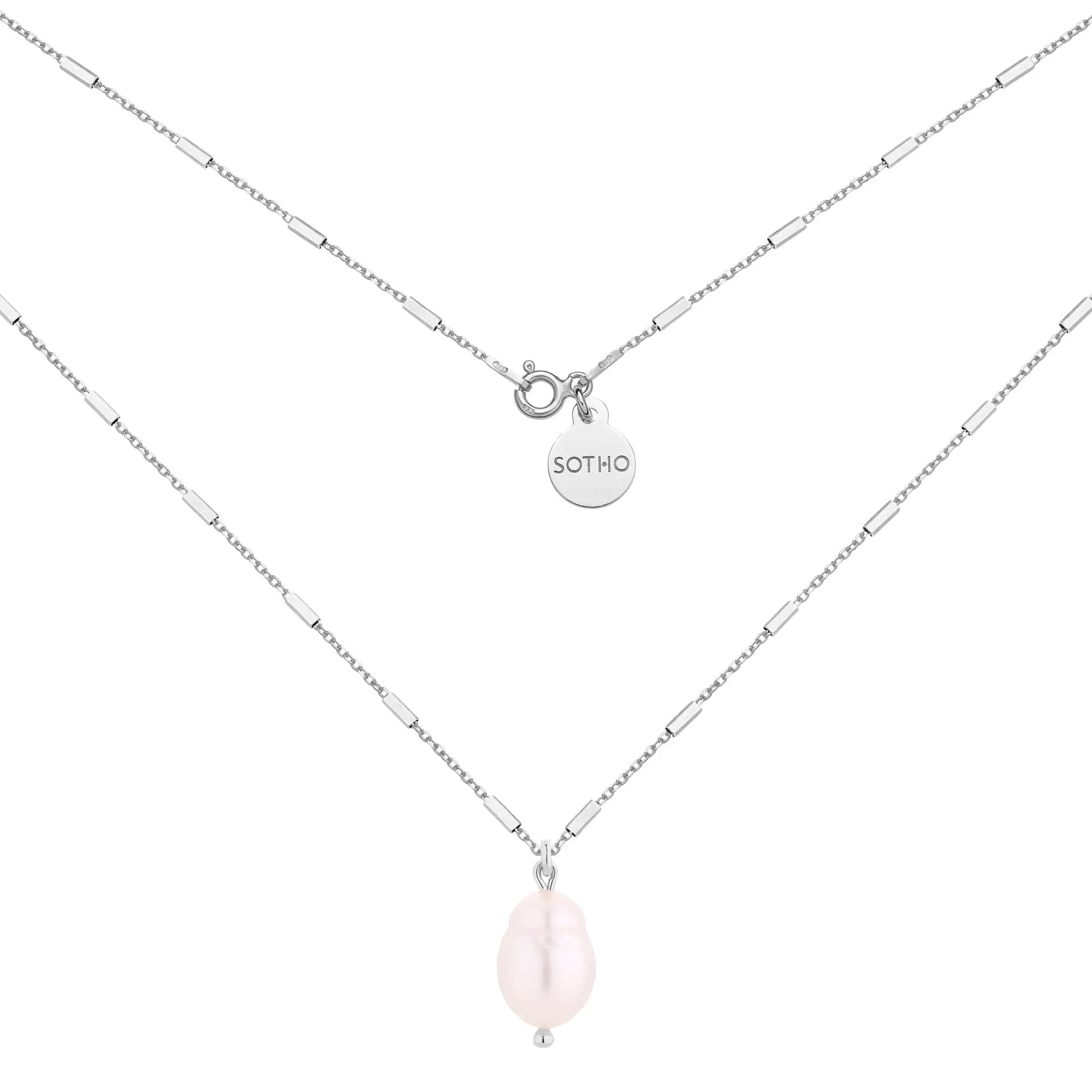 Srebrny naszyjnik z naturalną perłą : Długość - 45 cm