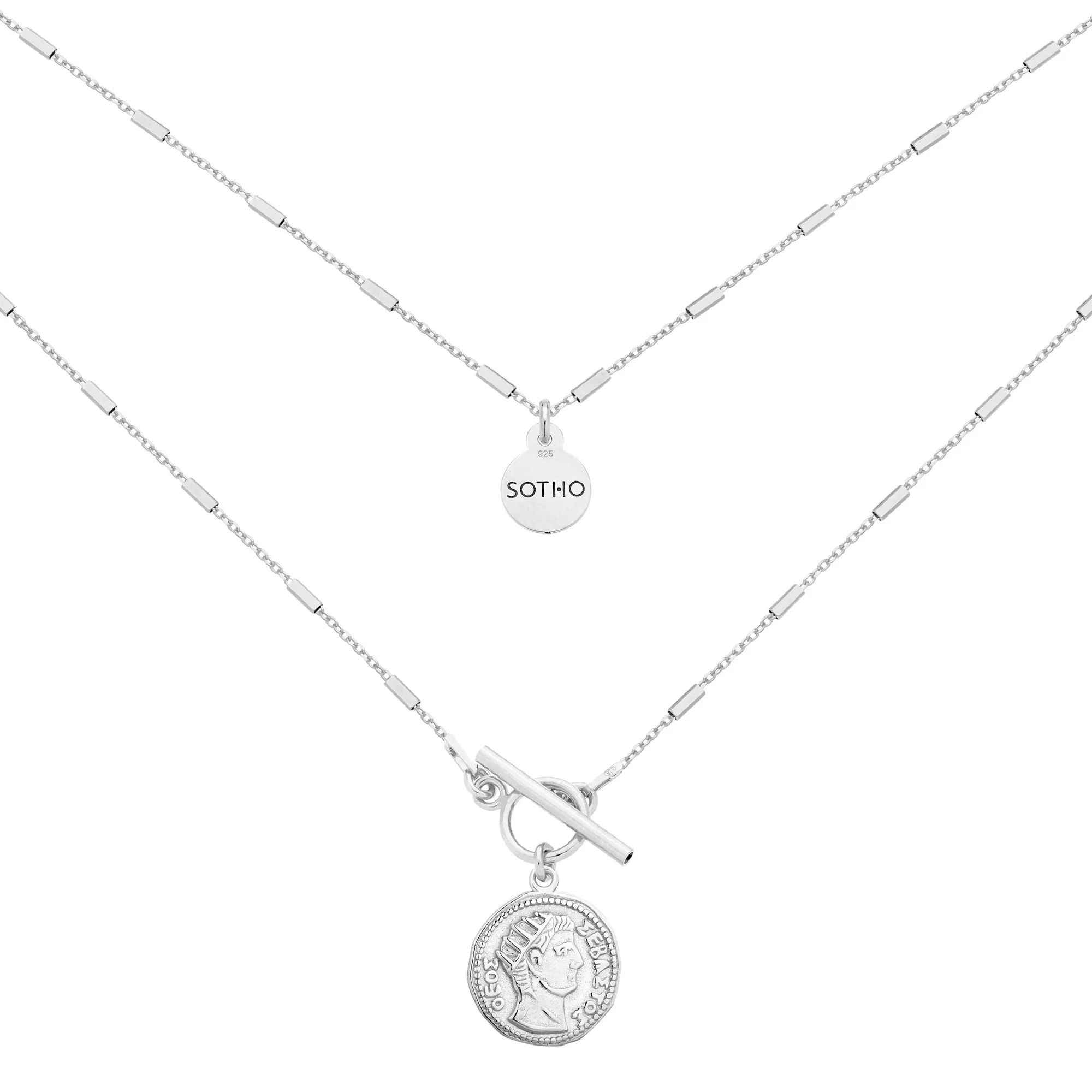 Srebrny naszyjnik z monetą : Długość - 46,5 cm
