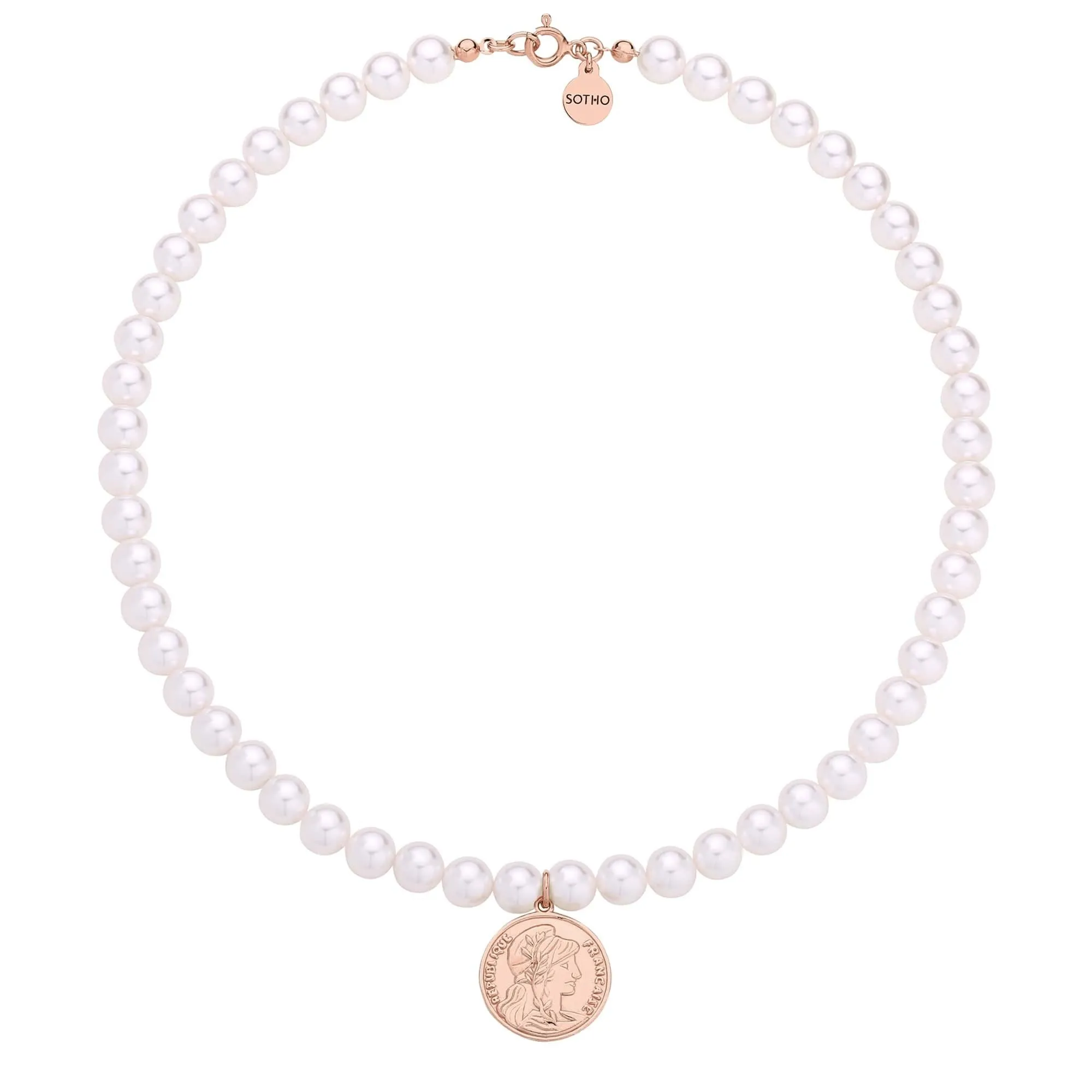 Naszyjnik z pereł SWAROVSKI® CRYSTAL z monetą z różowego złota