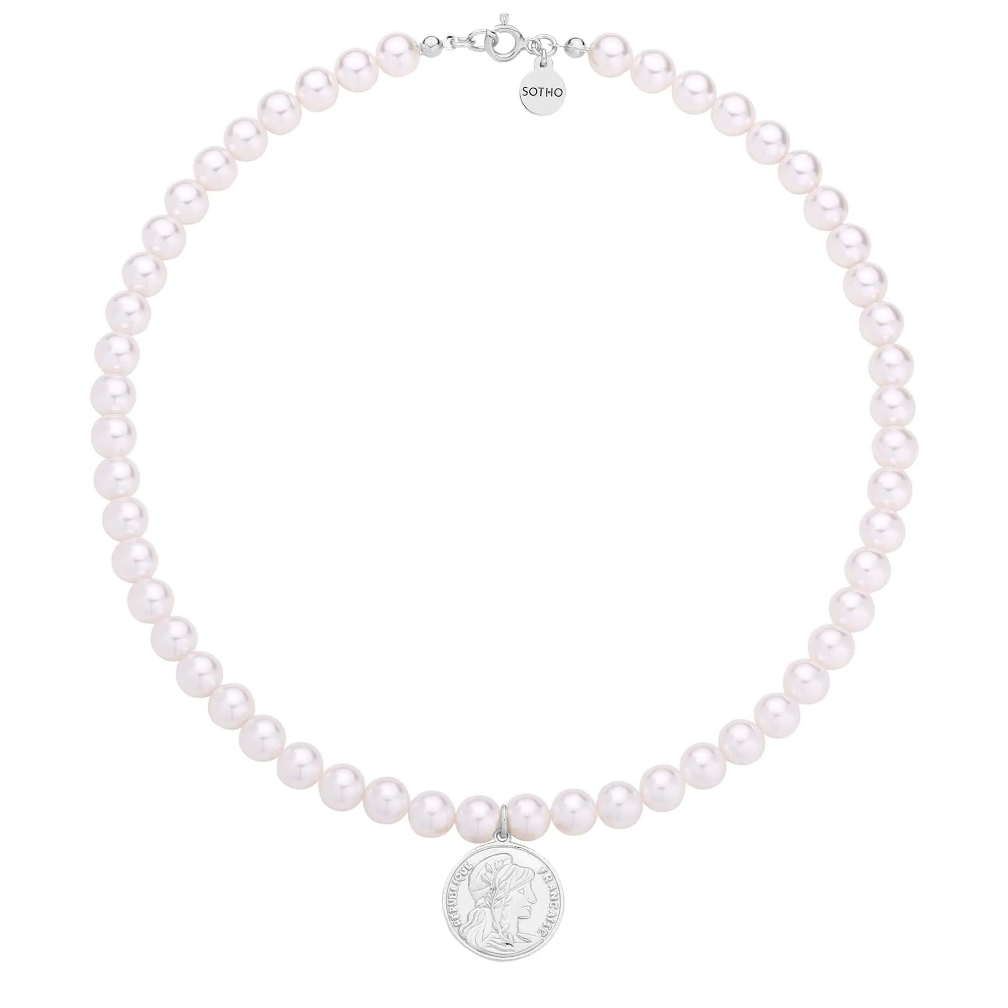 Srebrny naszyjnik z pereł SWAROVSKI® CRYSTAL z monetą