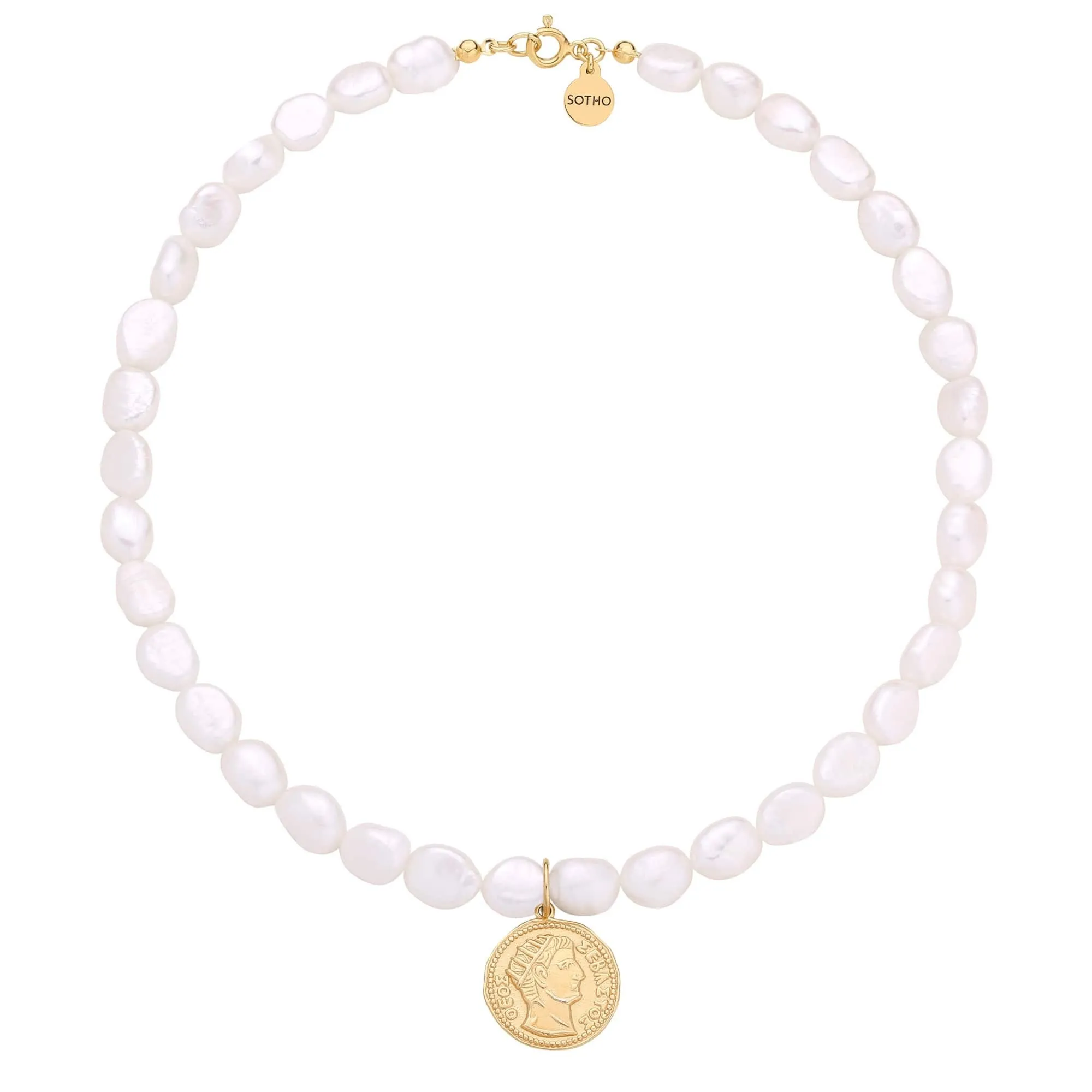 Naszyjnik z pereł naturalnych ze złotą monetą