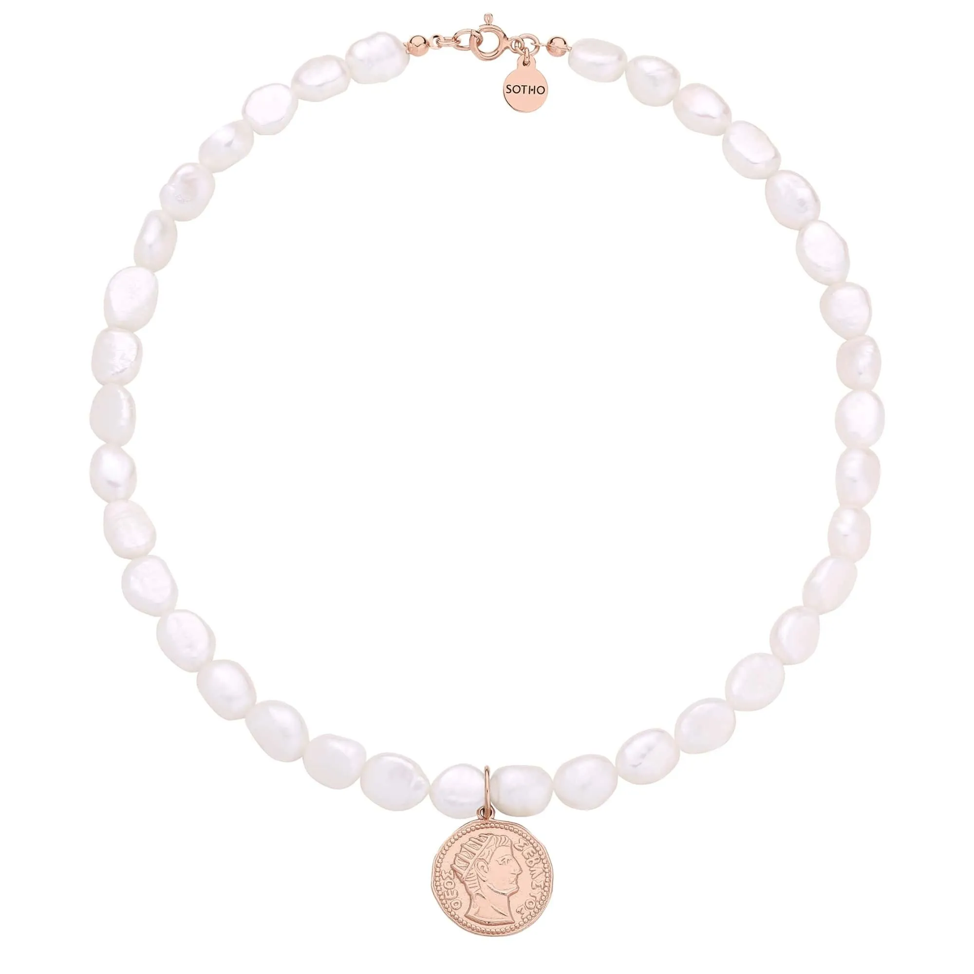 Naszyjnik z pereł naturalnych z monetą z różowego złota