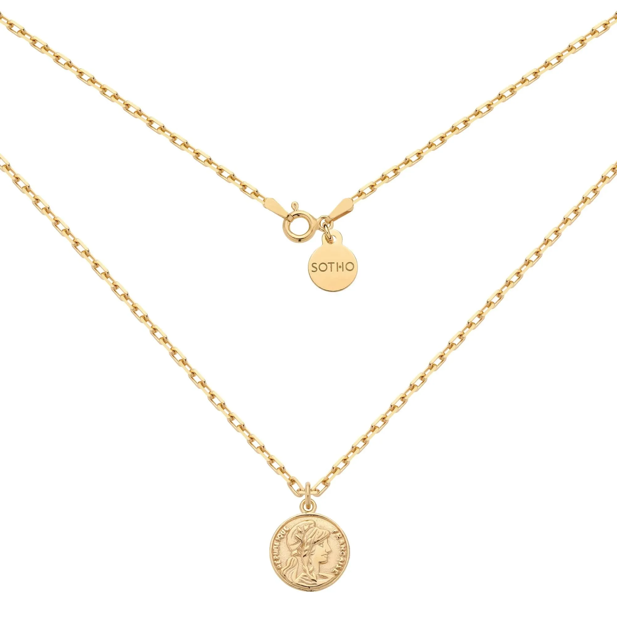 Złoty masywny łańcuszek z monetą : Długość - 40 cm