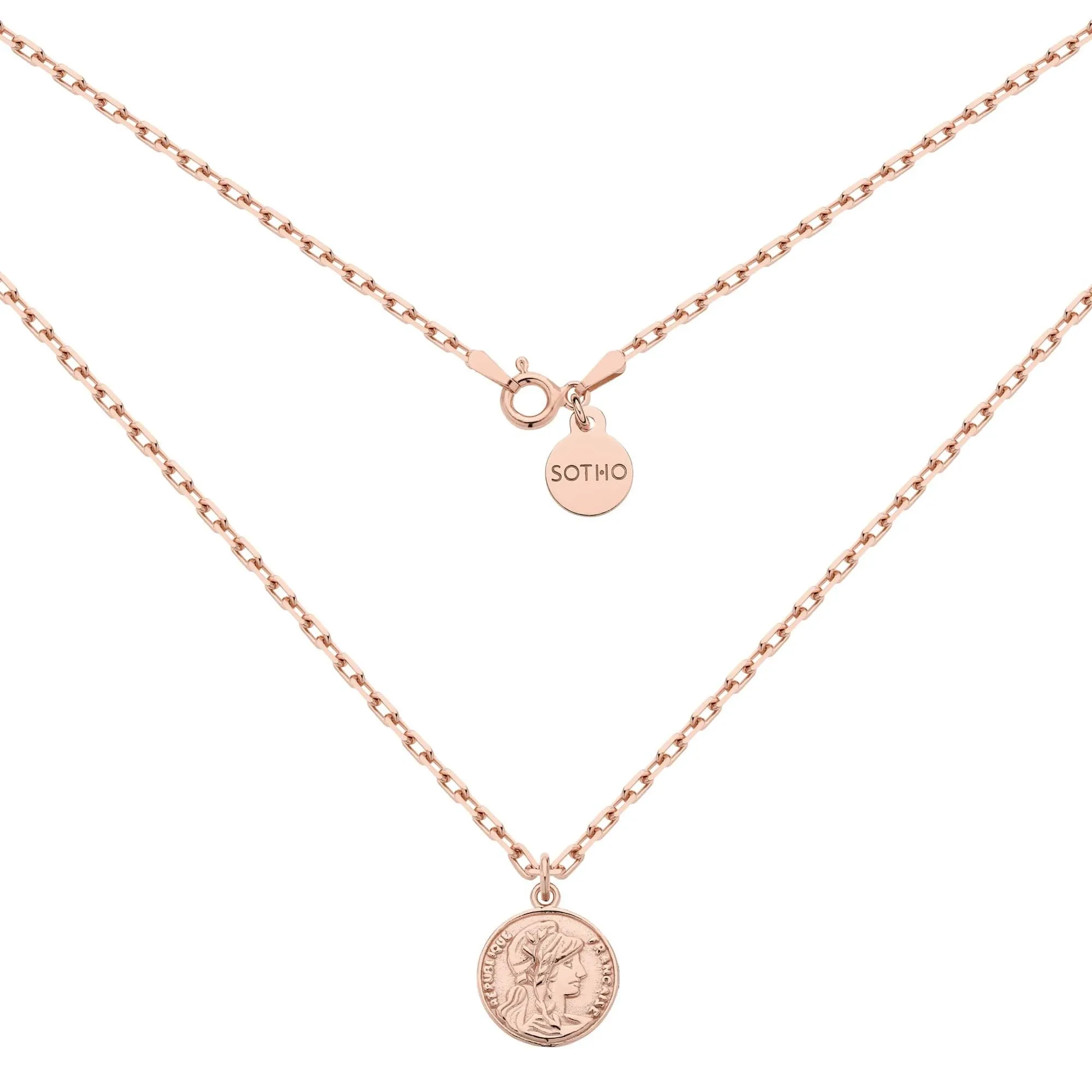 Masywny łańcuszek z monetą z różowego złota : Długość - 50 cm