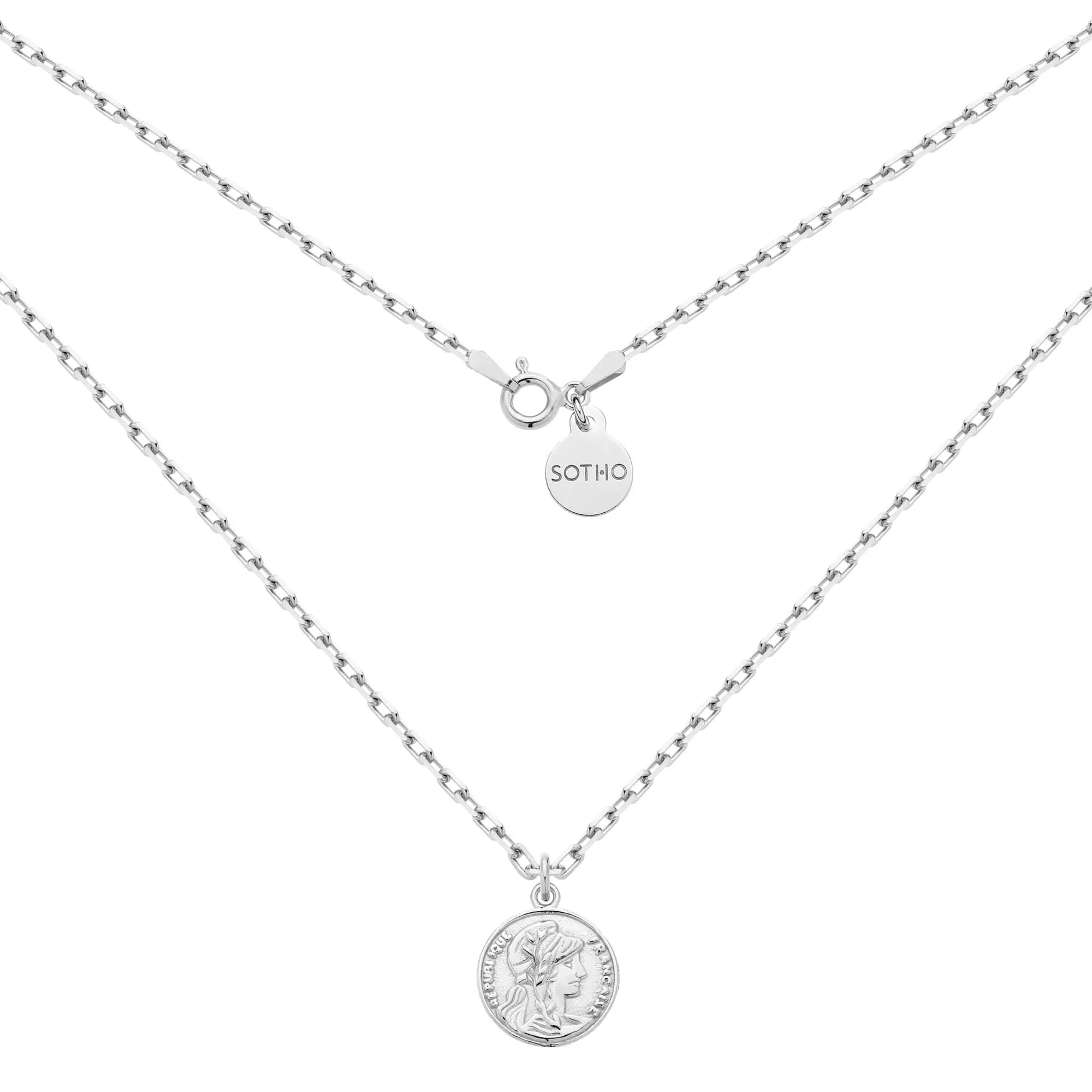 Srebrny masywny łańcuszek z monetą : Długość - 45 cm