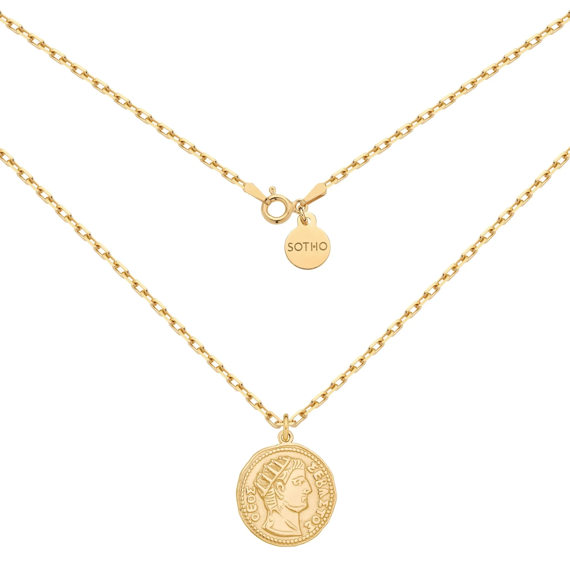 Złoty masywny łańcuszek z dużą monetą : Długość - 45 cm