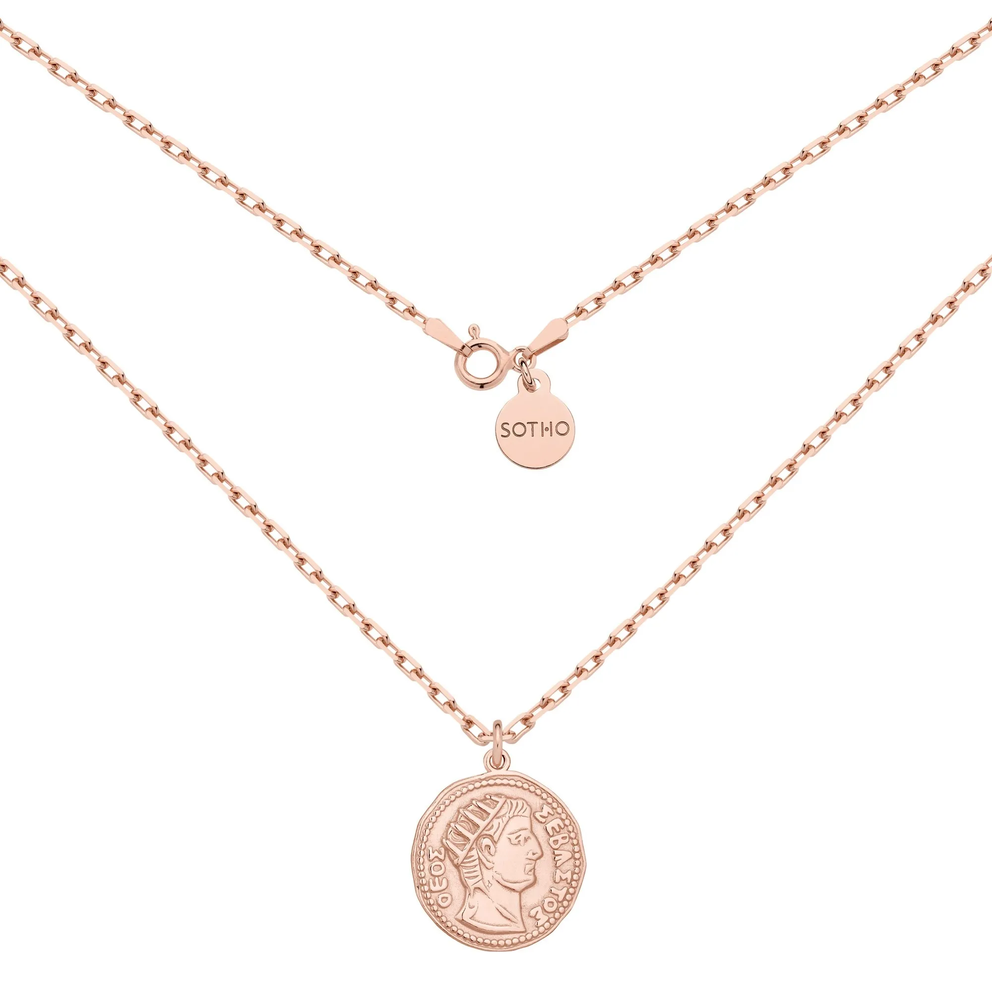 Masywny łańcuszek z różowego złota z dużą monetą : Długość - 45 cm