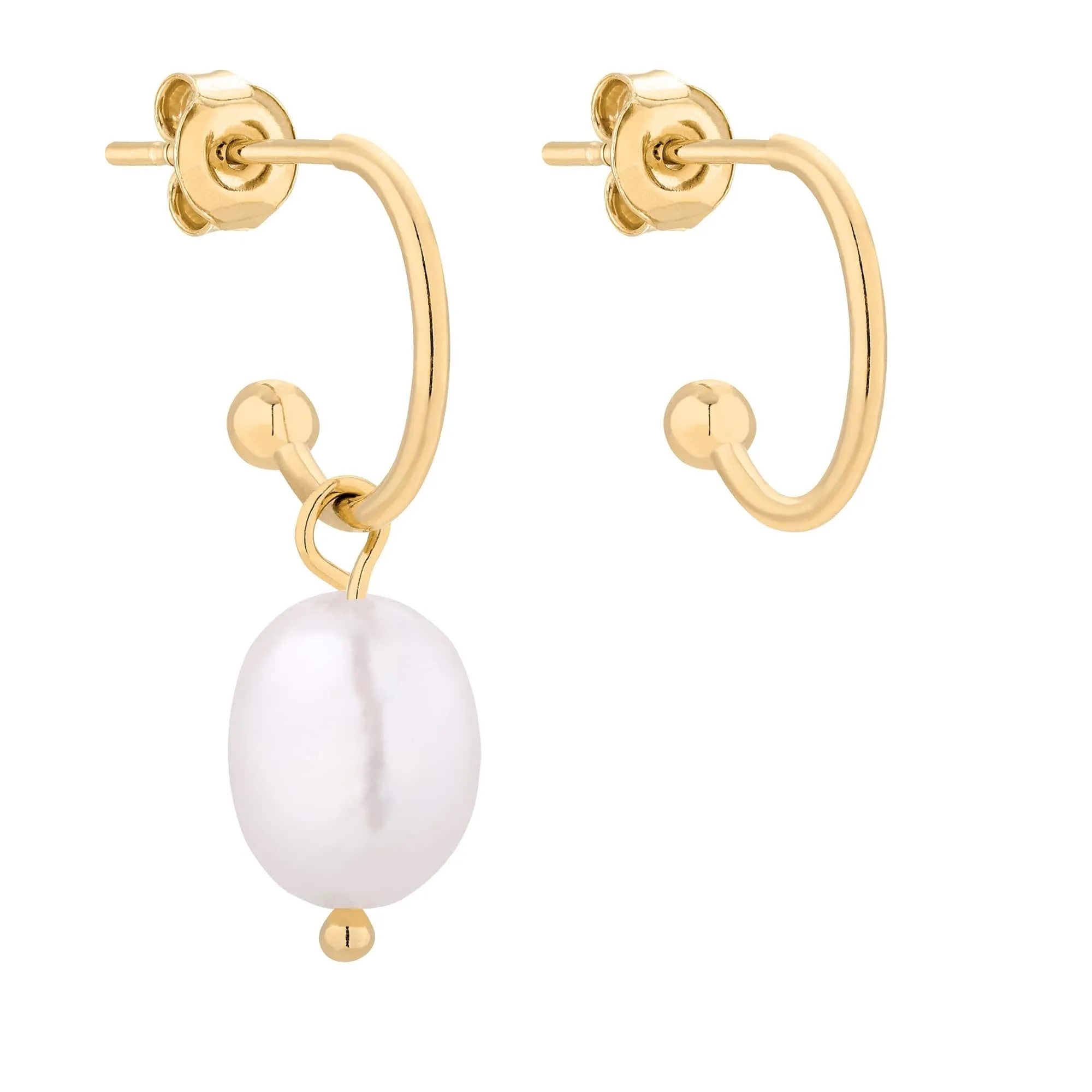 Złote asymetryczne kolczyki z naturalną perłą