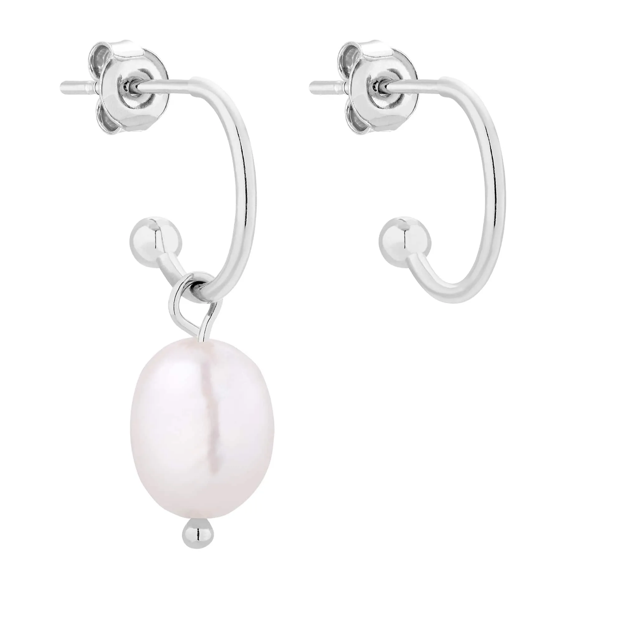 Srebrne asymetryczne kolczyki z naturalną perłą