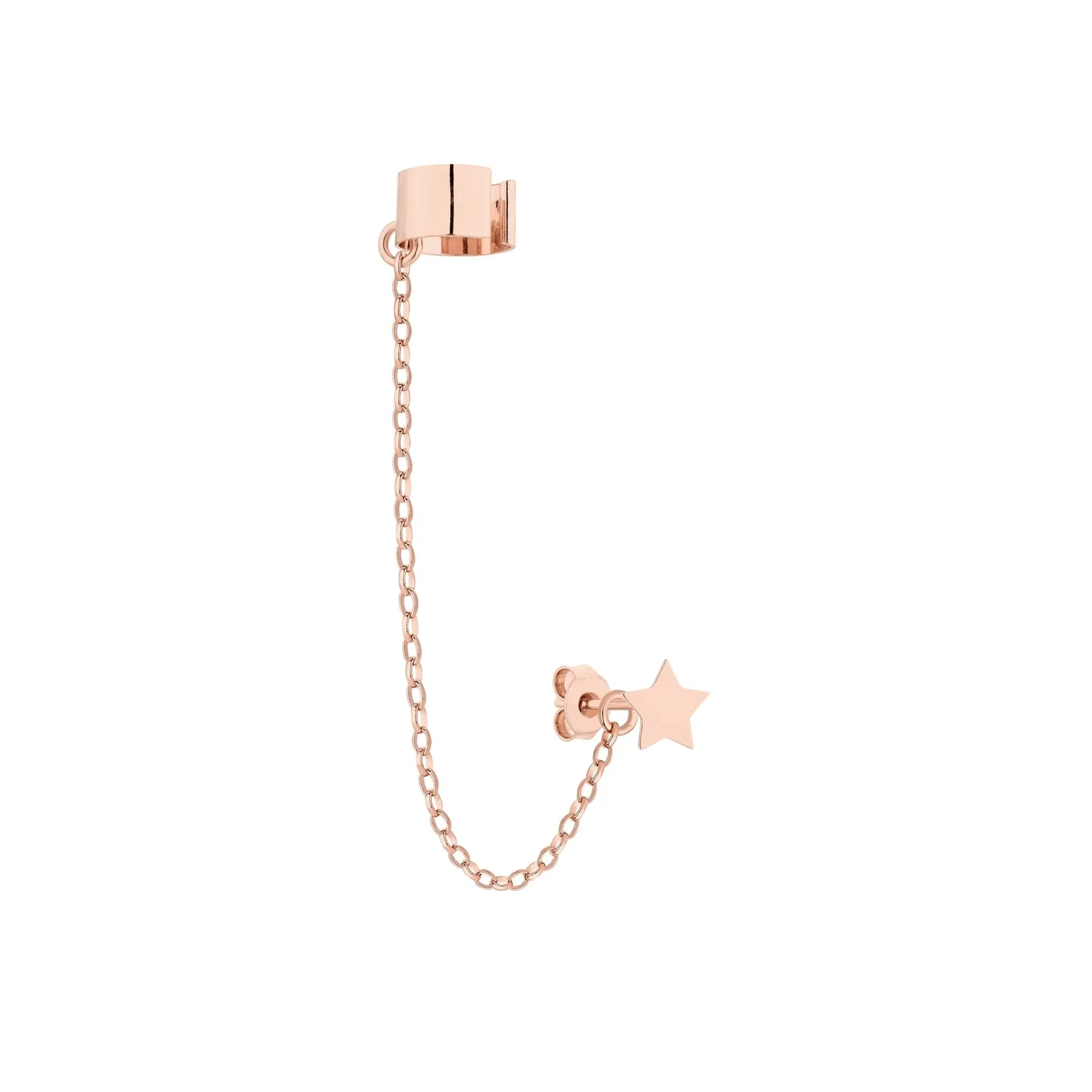 Nausznica w różowym złocie  z łańcuszkiem i gwiazdką