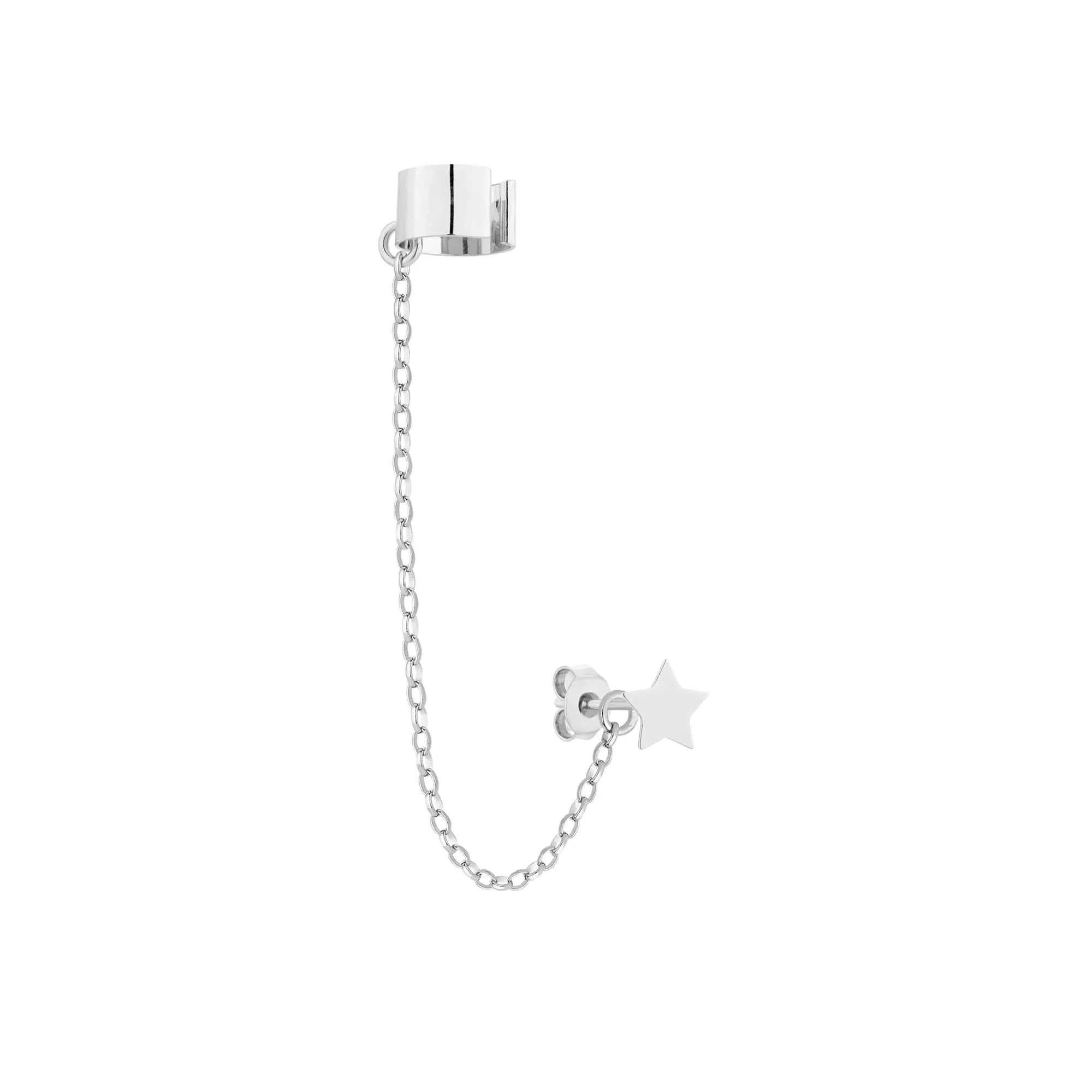 Srebrna nausznica z łańcuszkiem i gwiazdką