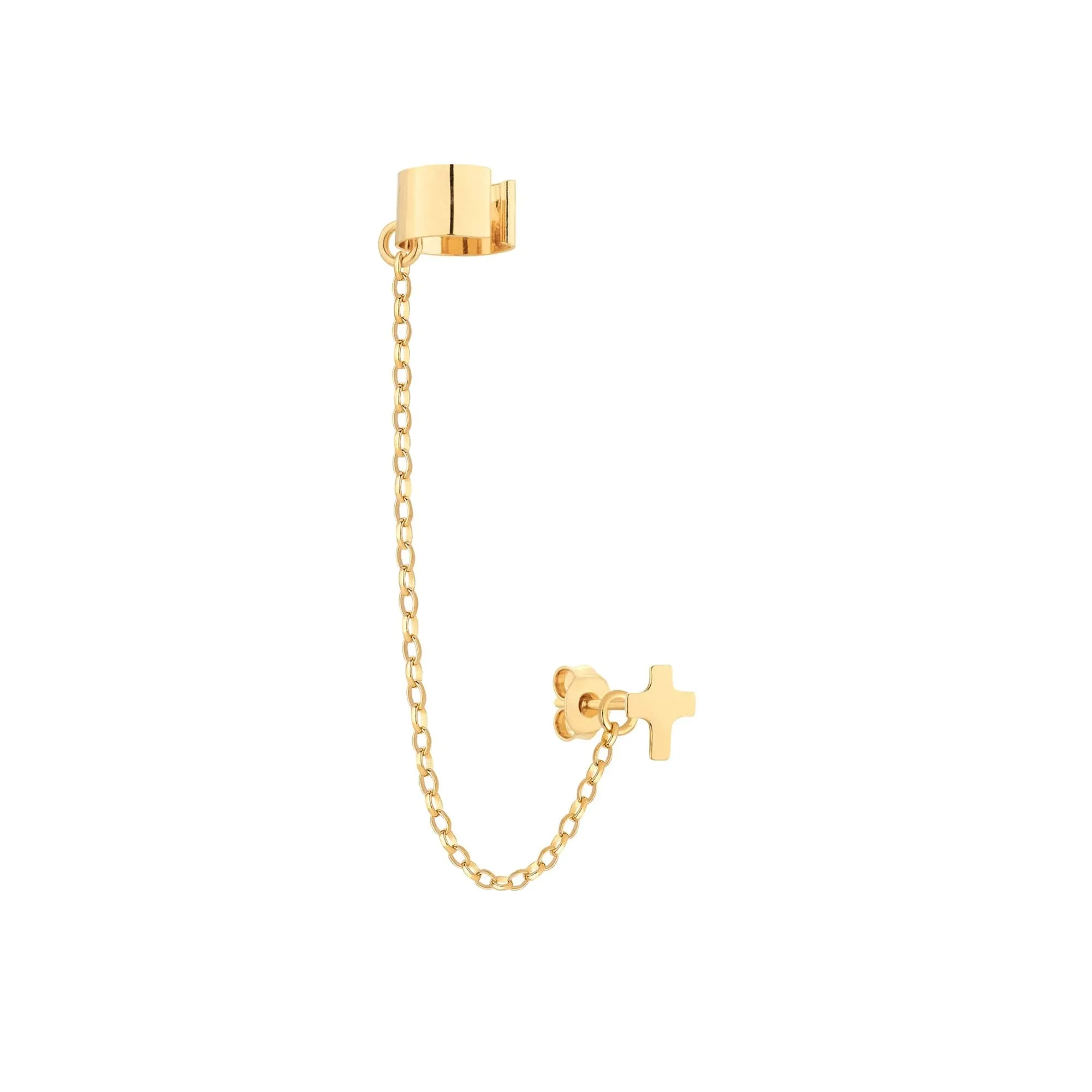 Złota nausznica z łańcuszkiem i krzyżykiem