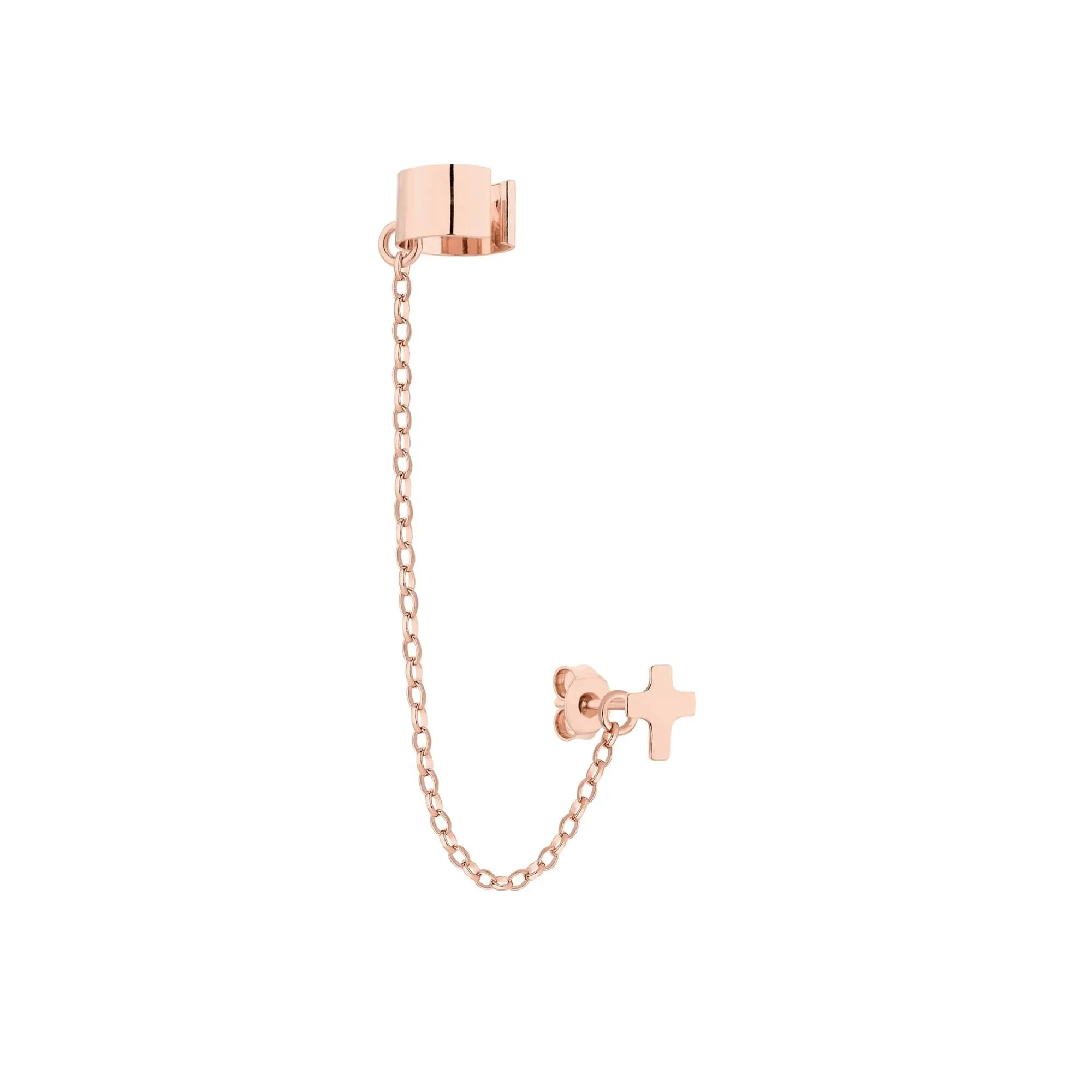 Nausznica w różowym złocie łańcuszkiem i krzyżykiem