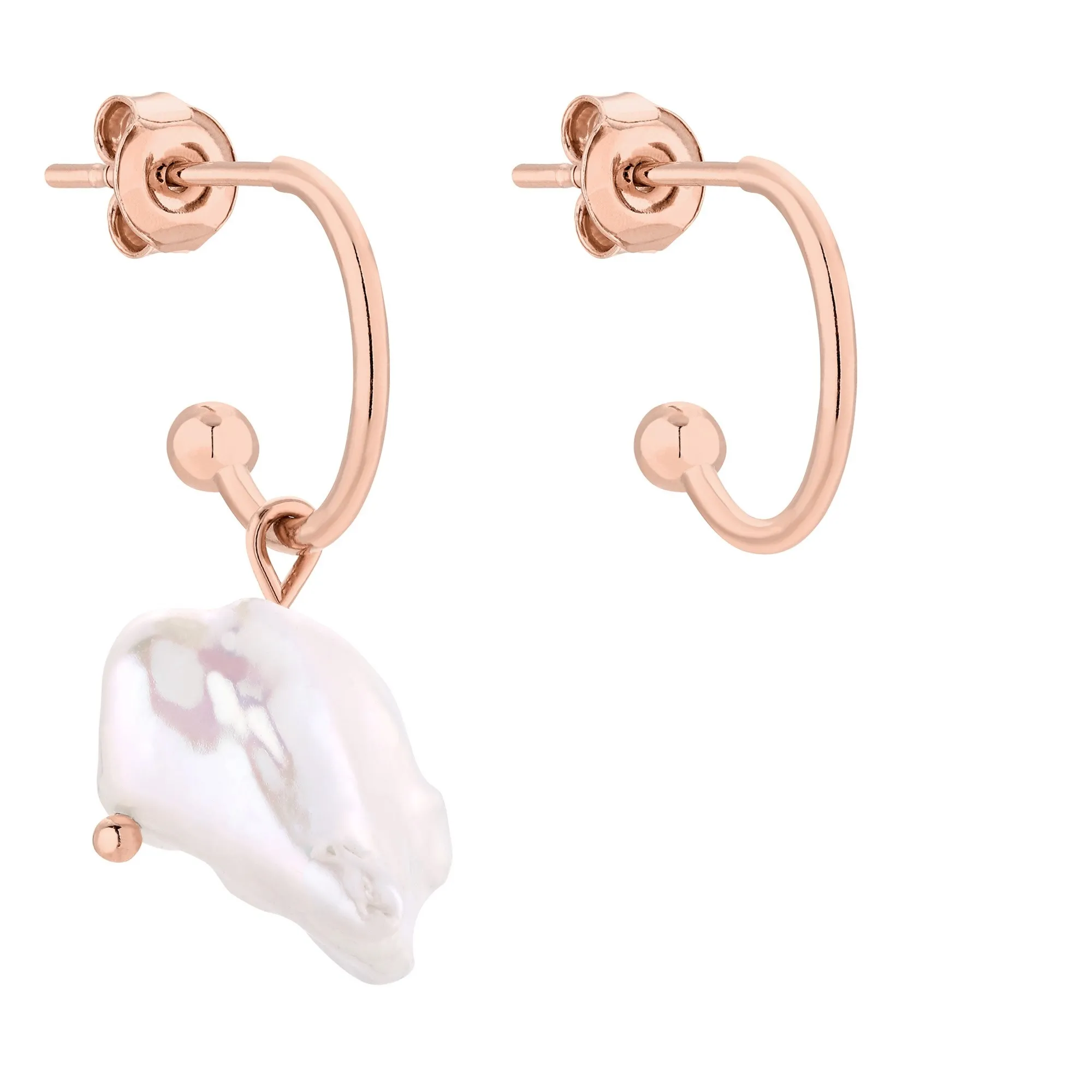 Asymetryczne kolczyki z różowego złota z naturalną perłą