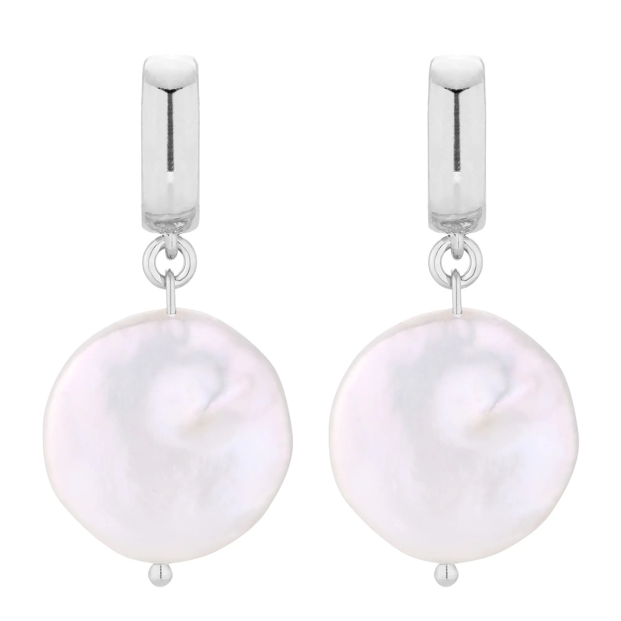 Srebrne kolczyki z dużymi płaskimi perłami