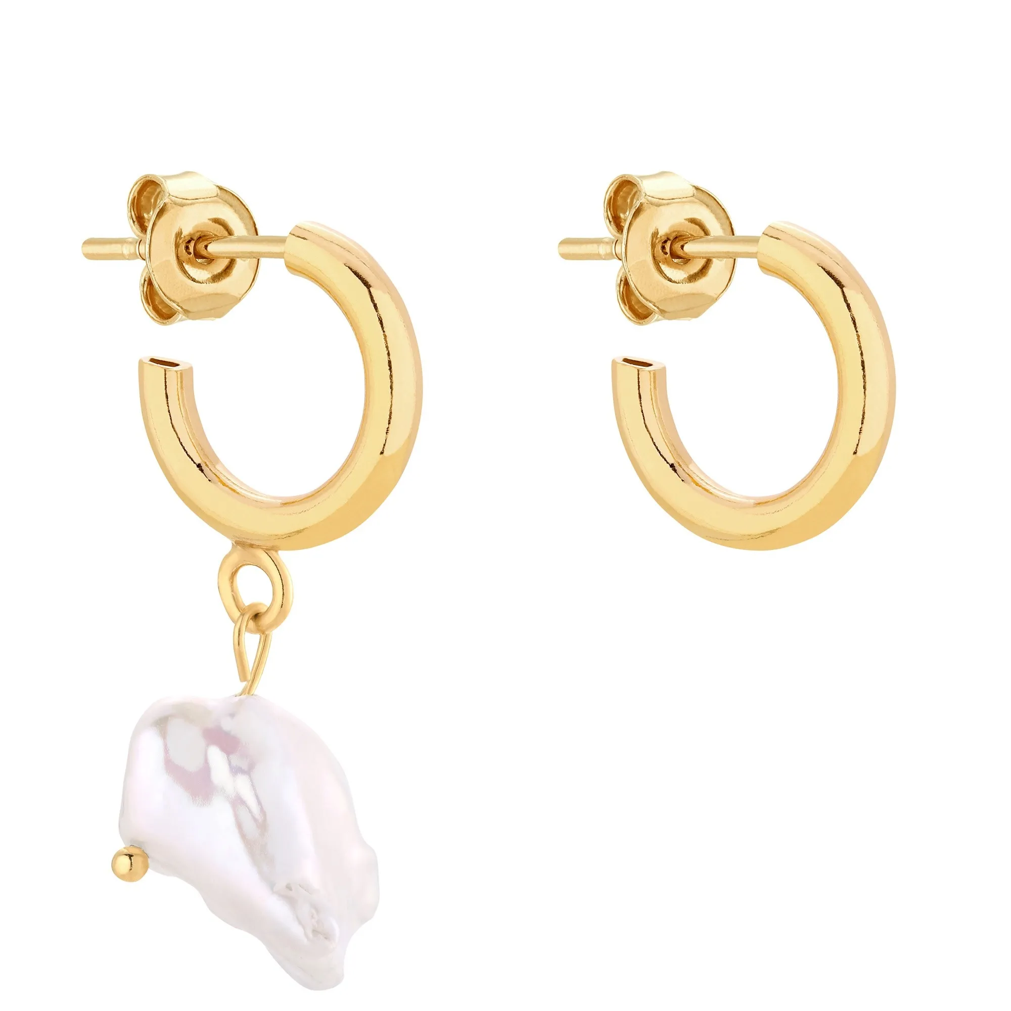 Złote asymetryczne półkola S z naturalną perłą