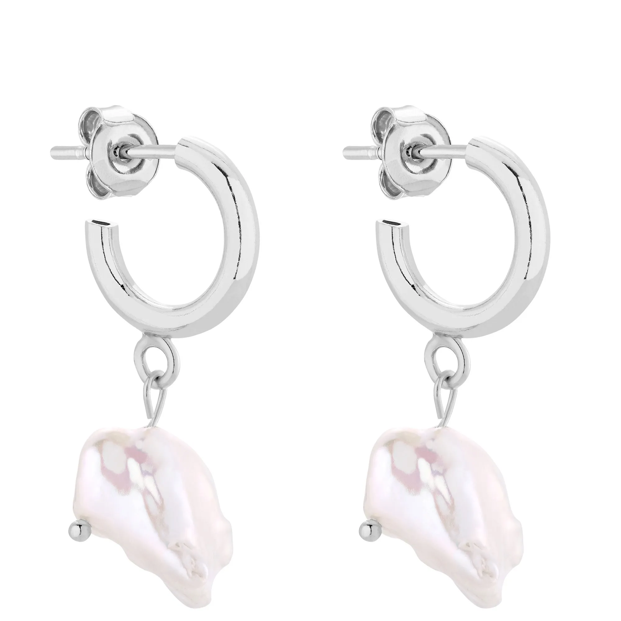 Srebrne półkola S z naturalnymi perłami