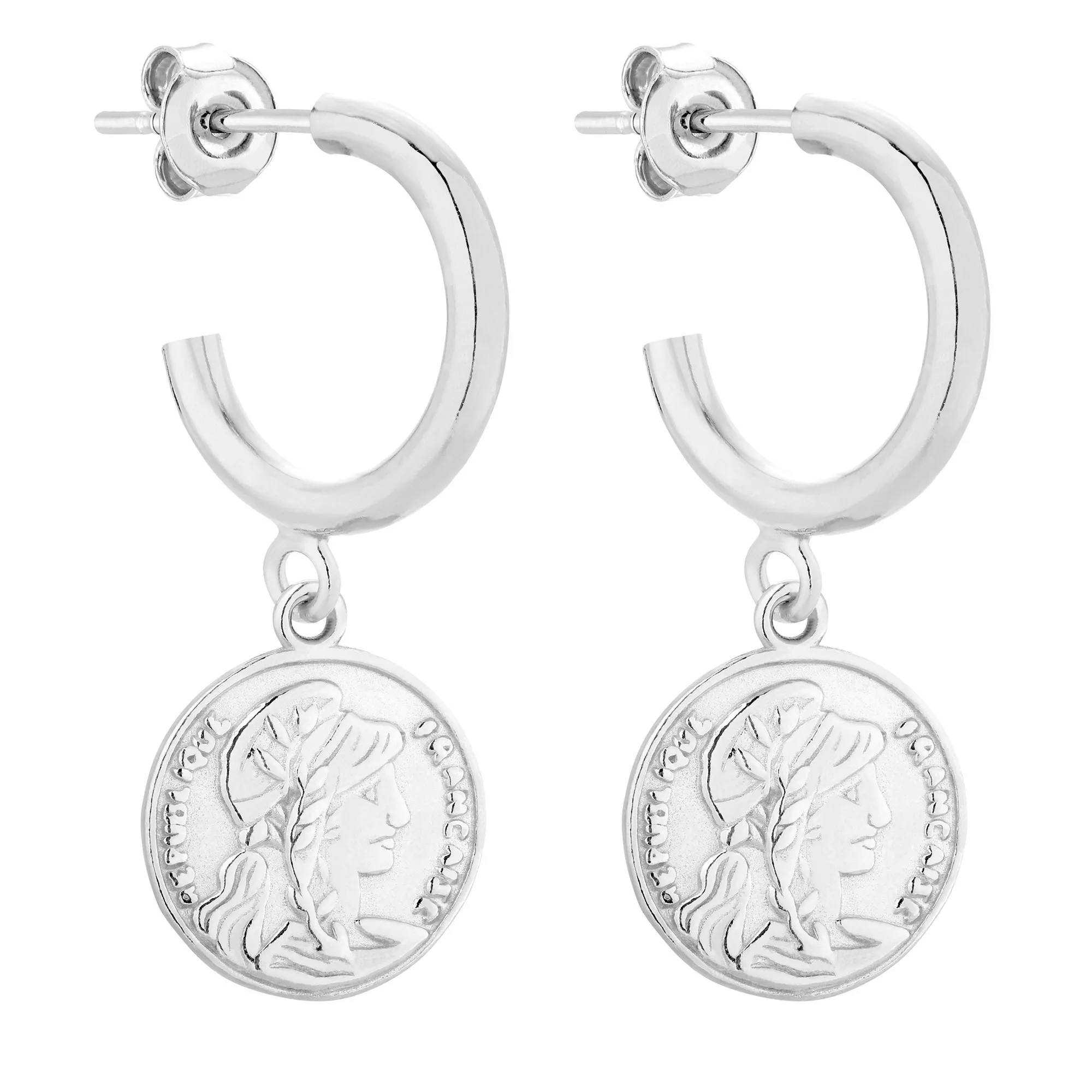 Srebrne półkola M z monetami