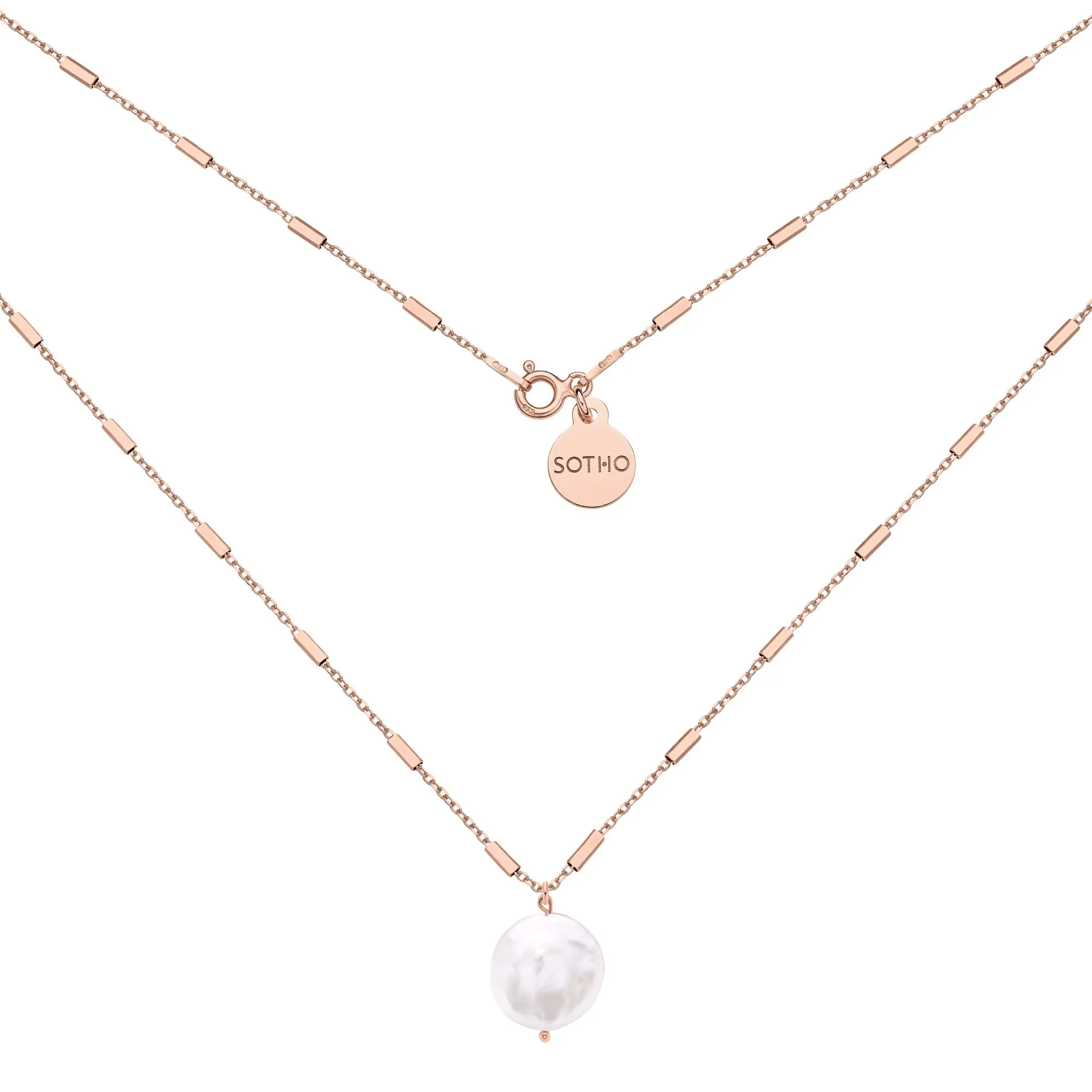 Naszyjnik z różowego złota z naturalną perłą : Długość - 45 cm