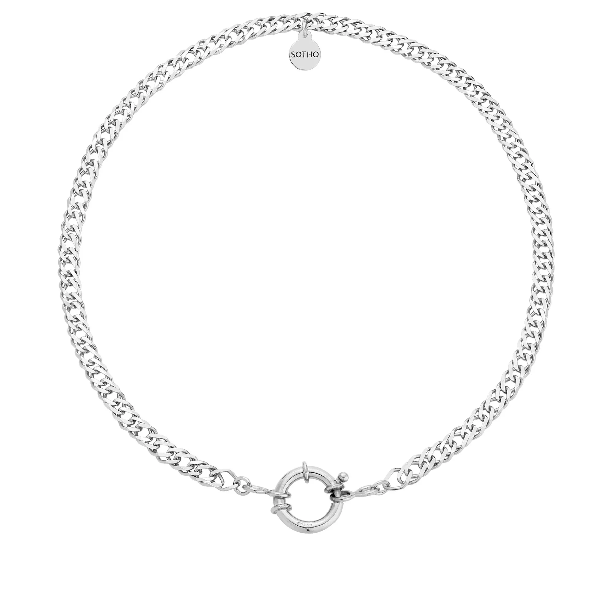 Srebrny masywny łańcuch z ozdobnym zapięciem