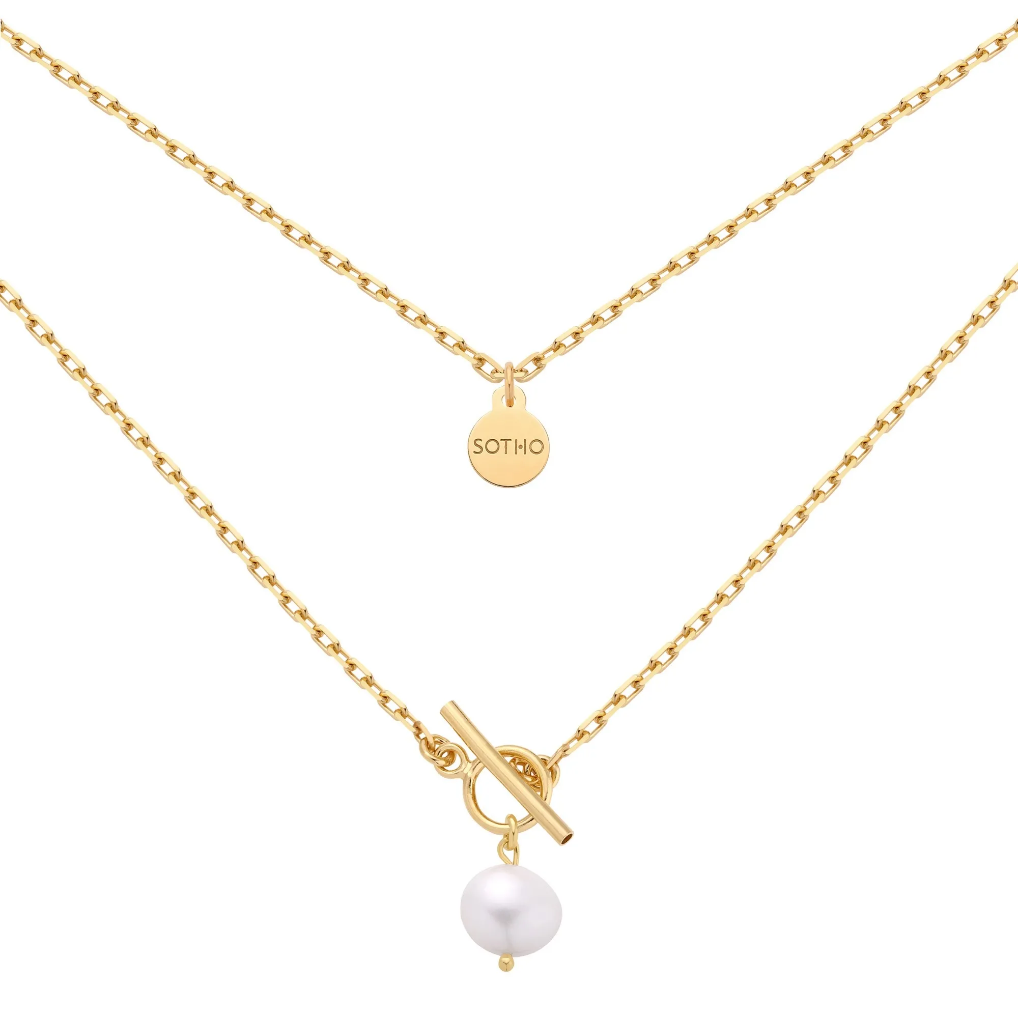 Złoty masywny łańcuszek z naturalną perłą : Długość - 50 cm