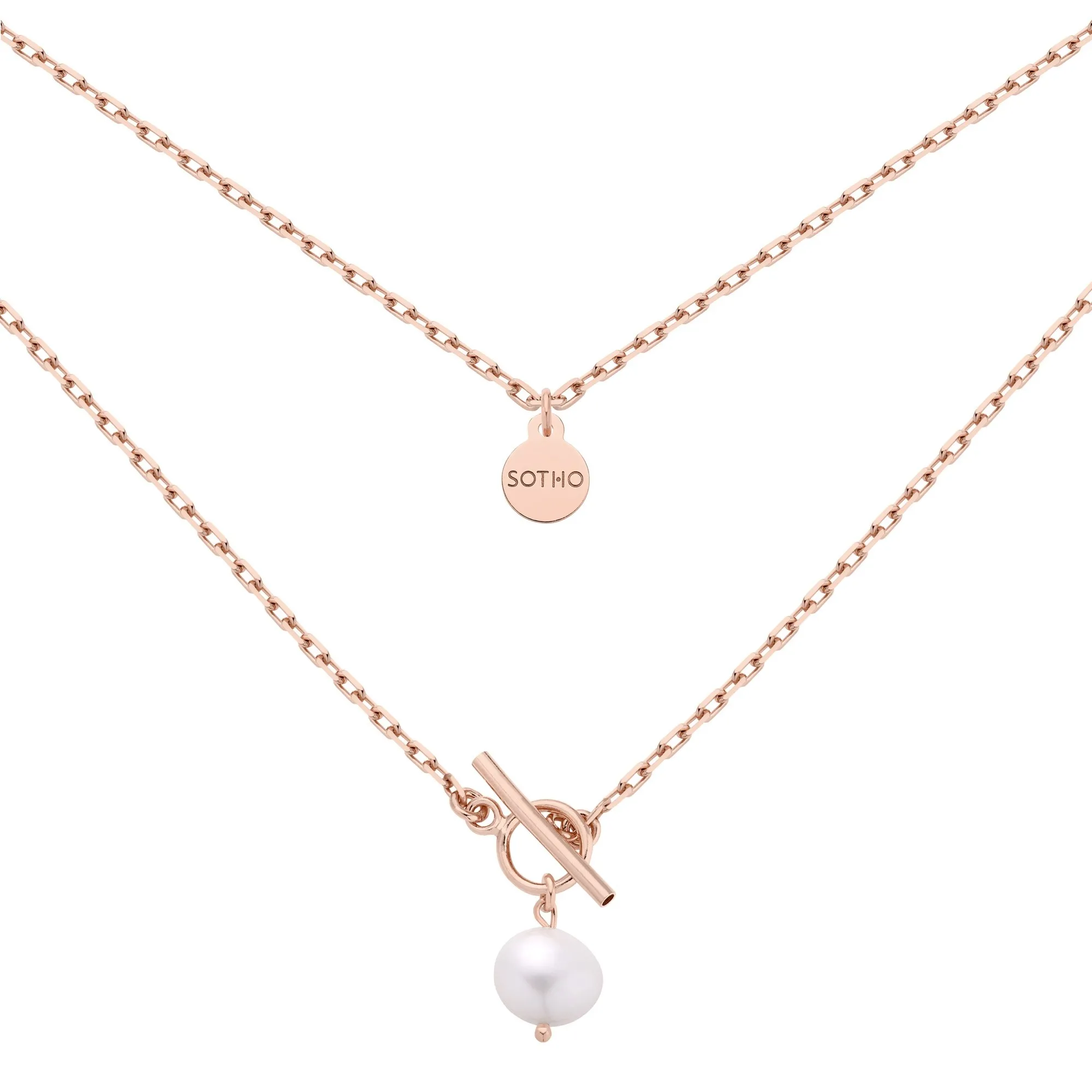 Masywny łańcuszek z różowego złota z naturalna perłą : Długość - 45 cm