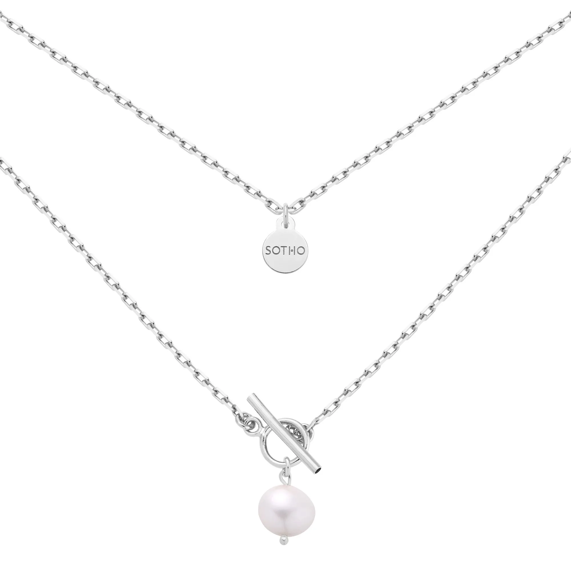 Srebrny masywny łańcuszek z naturalną perłą : Długość - 45 cm