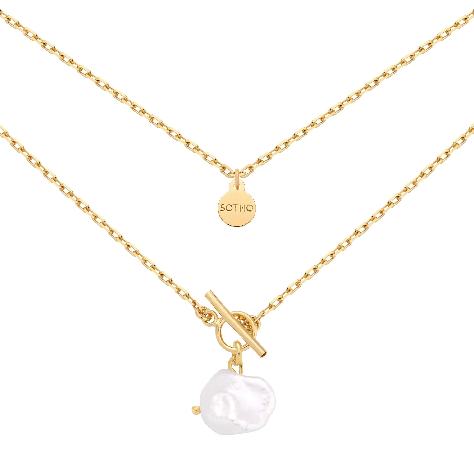 Złoty masywny naszyjnik z naturalną nieregularną perłą : Długość - 40 cm