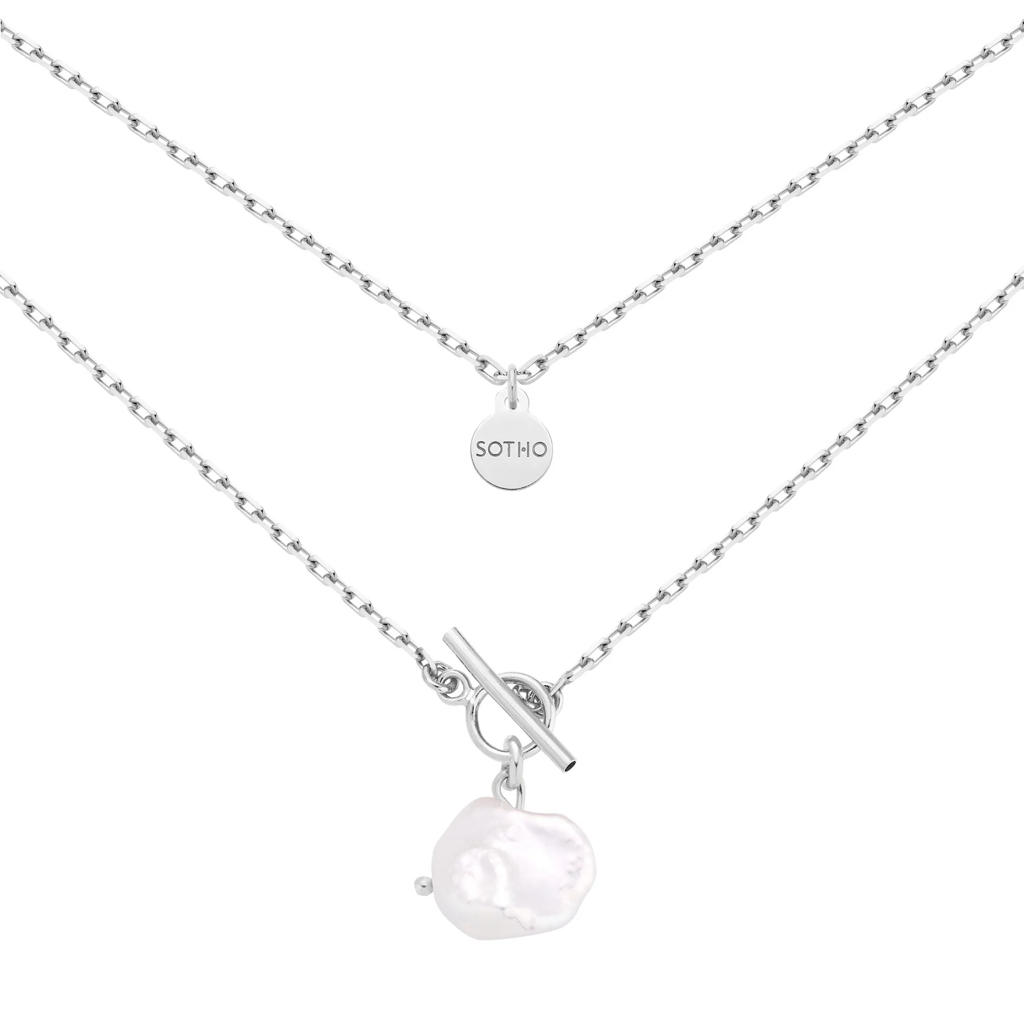 Srebrny masywny naszyjnik z naturalną nieregularną perłą : Długość - 45 cm