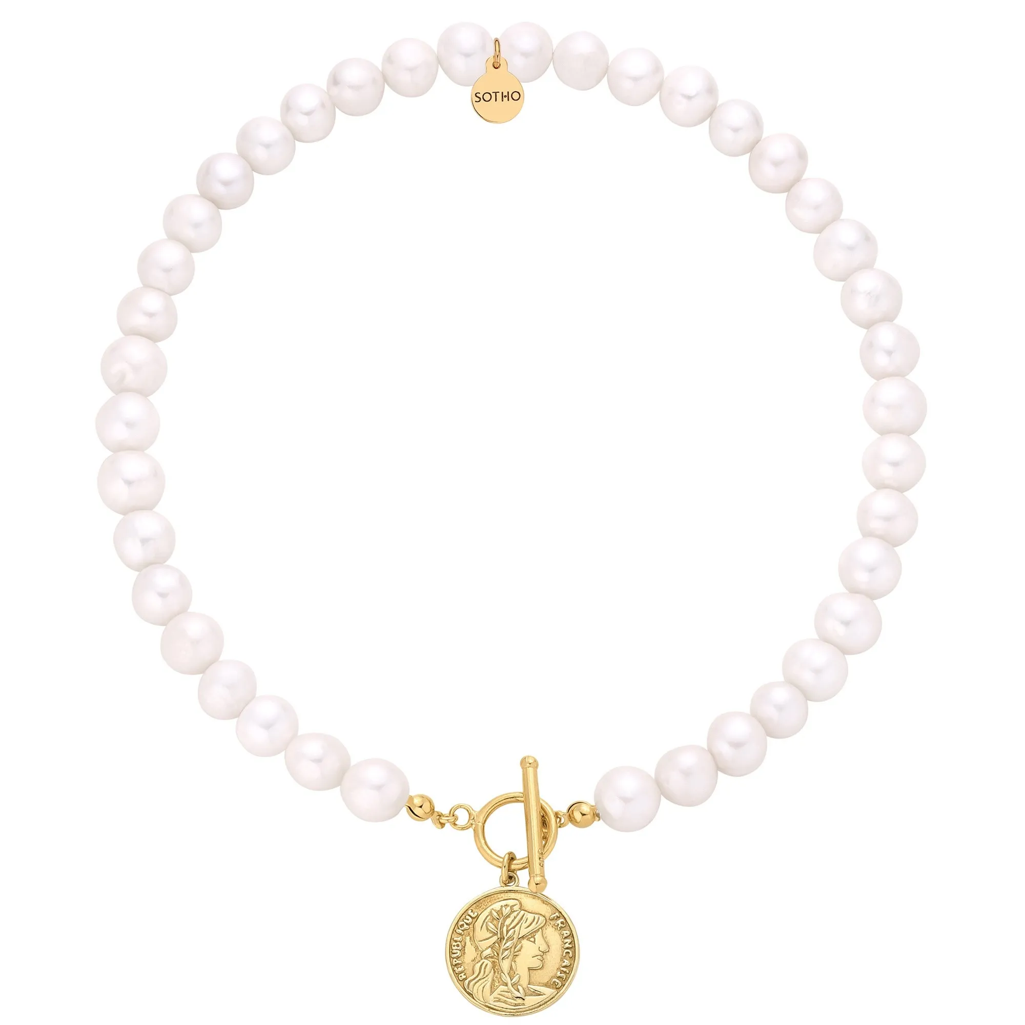 Naszyjnik z pereł naturalnych ze złotą monetą