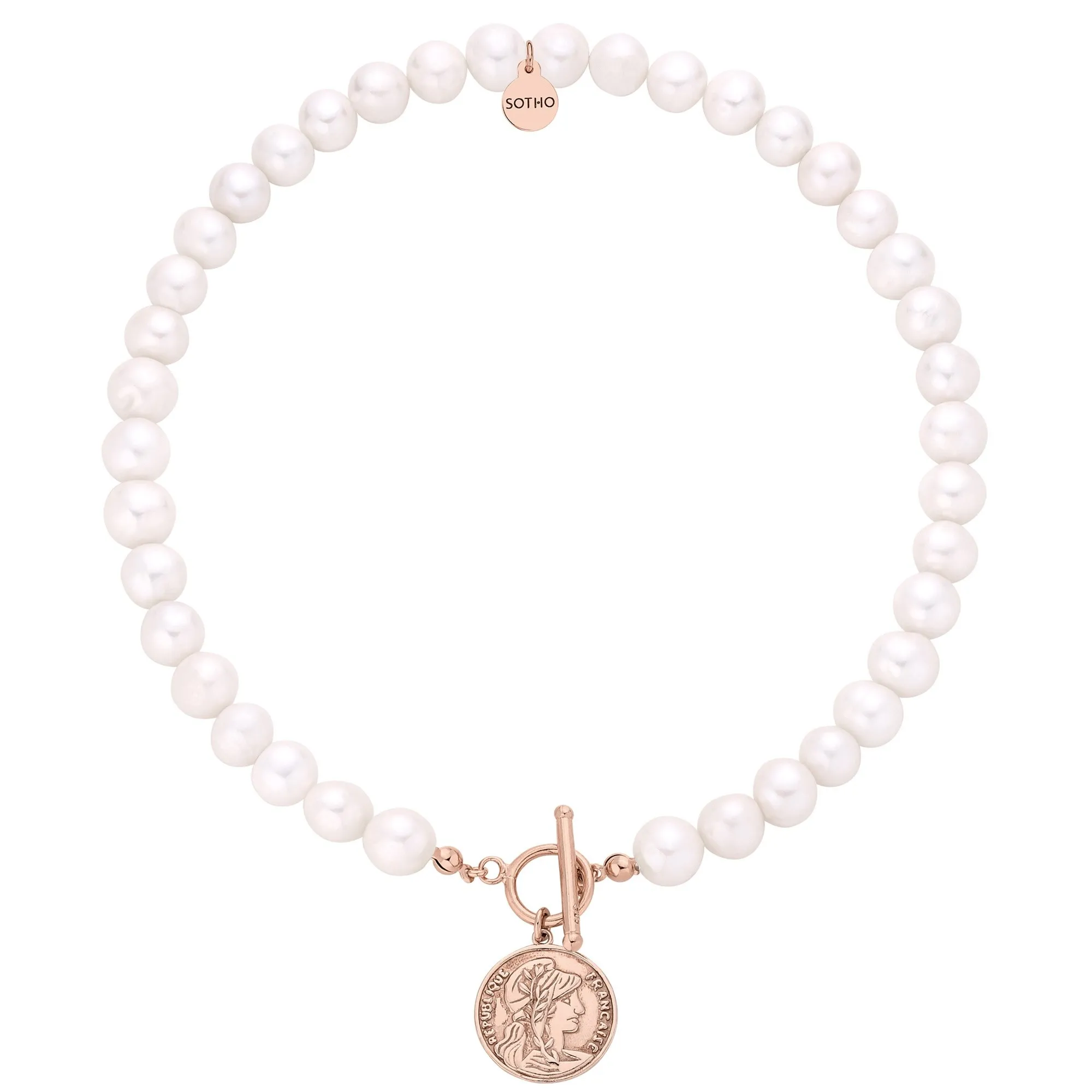 Naszyjnik z pereł naturalnych z monetą z różowego złota