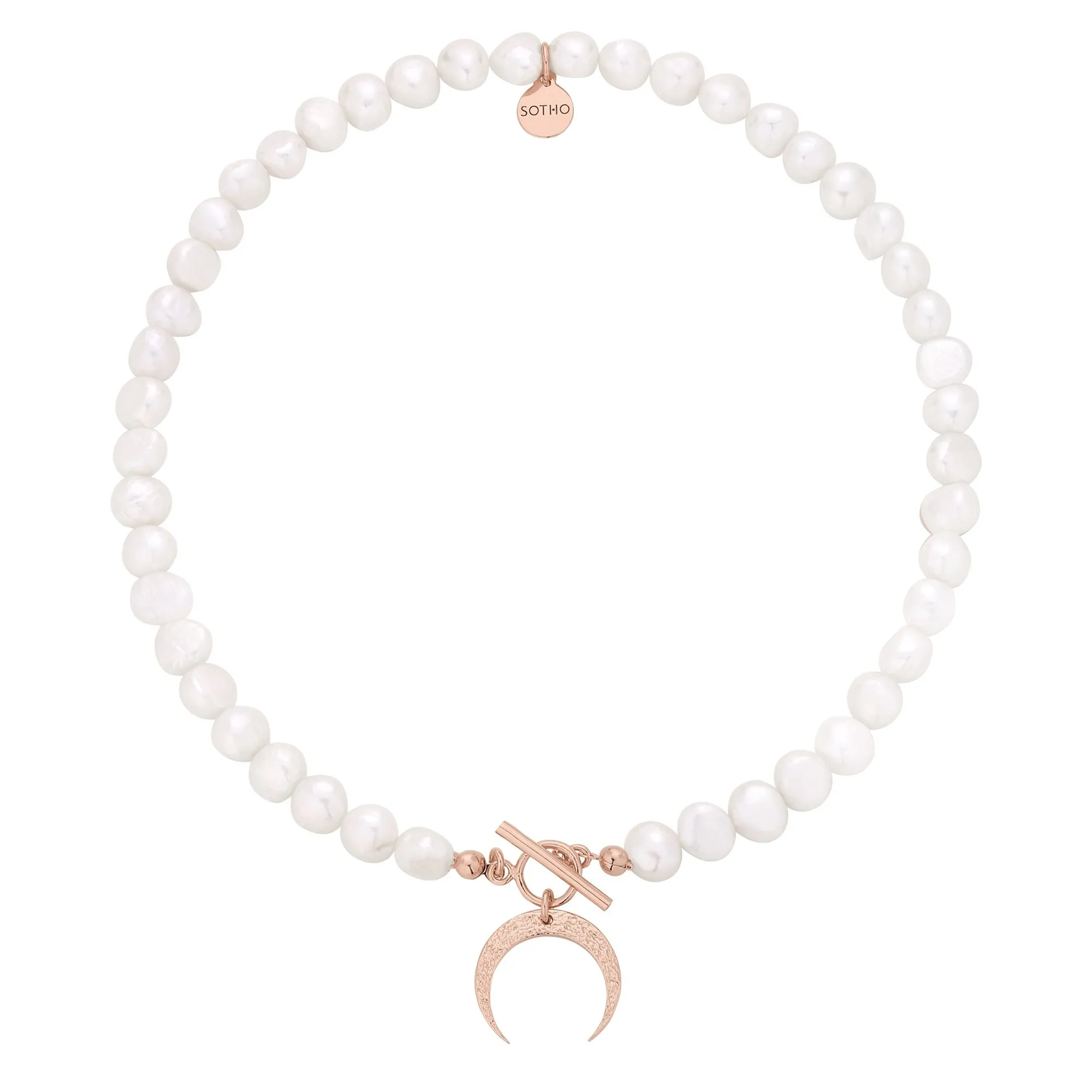 Naszyjnik z naturalnych pereł zdobiony księżycem z różowego złota